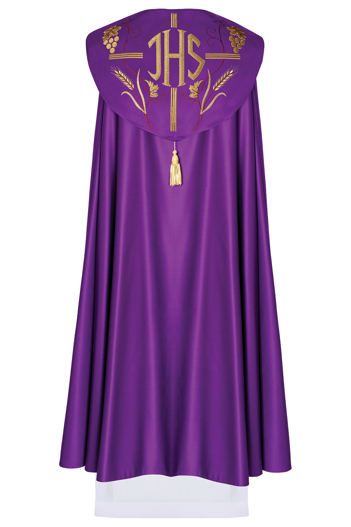 Chapelle liturgique violette avec broderie de raisins d'or KKP/001/03/20 FIOLET SAT.POMPON 150cm - CHASUBLES.FR