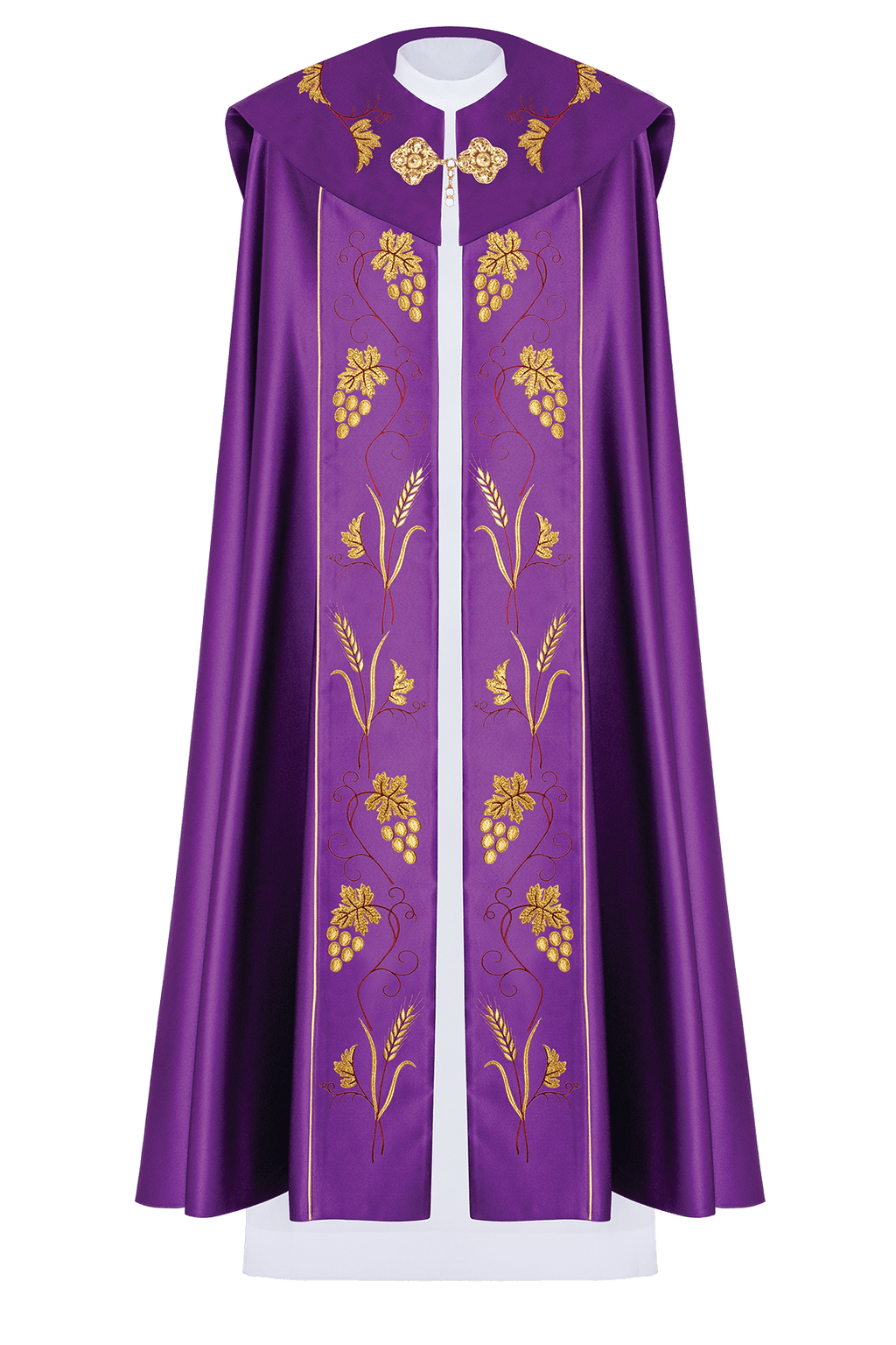 Chapelle liturgique violette avec broderie de raisins d'or KKP/001/03/20 FIOLET SAT.POMPON 150cm - CHASUBLES.FR