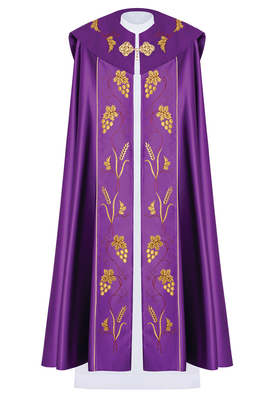 Chapelle liturgique violette avec broderie de raisins d'or KKP/001/03/20 FIOLET SAT.POMPON 150cm - CHASUBLES.FR