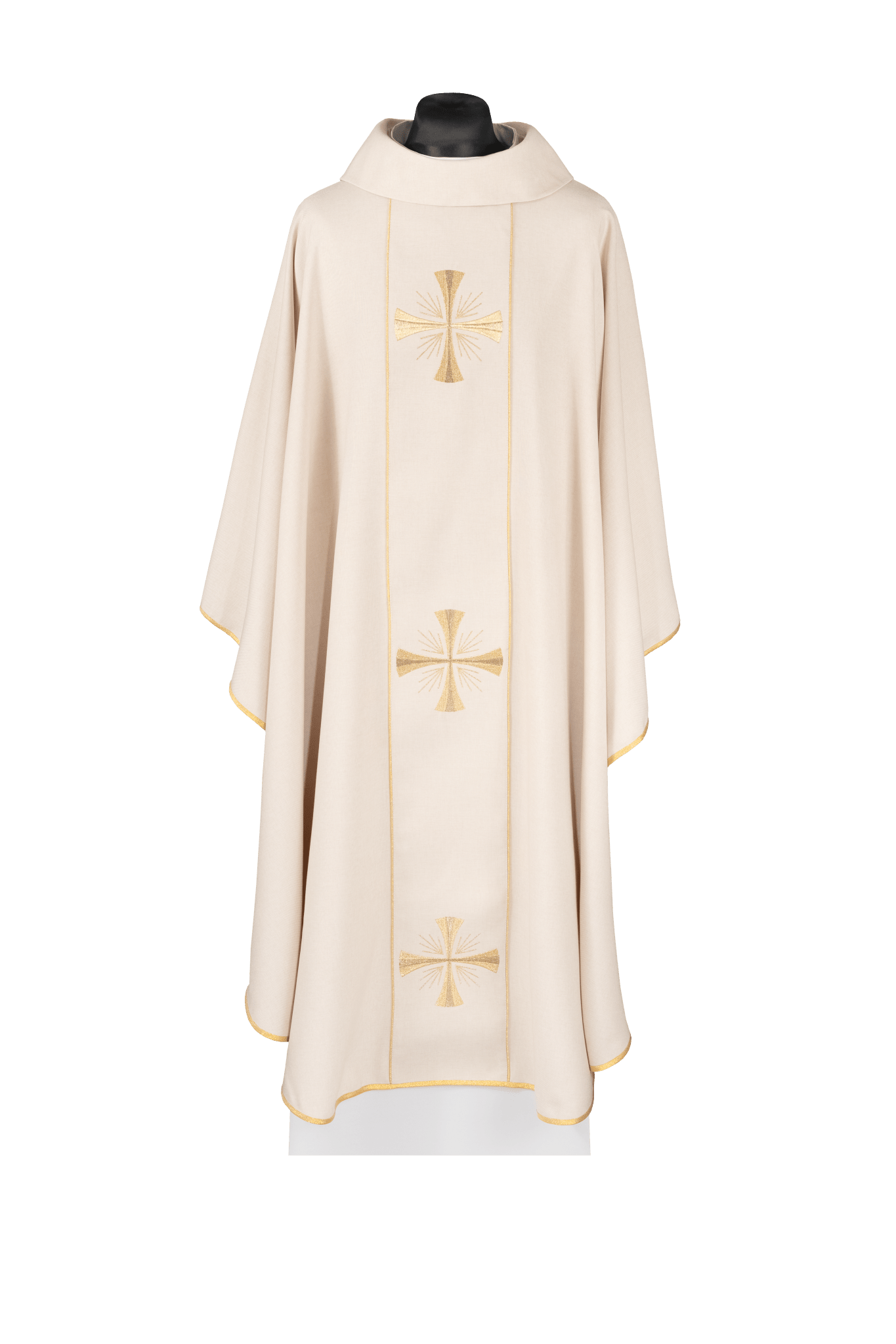 Chasuble avec bande écru et broderie de croix KDT/7054/05/70 ECRU - CHASUBLES.FR