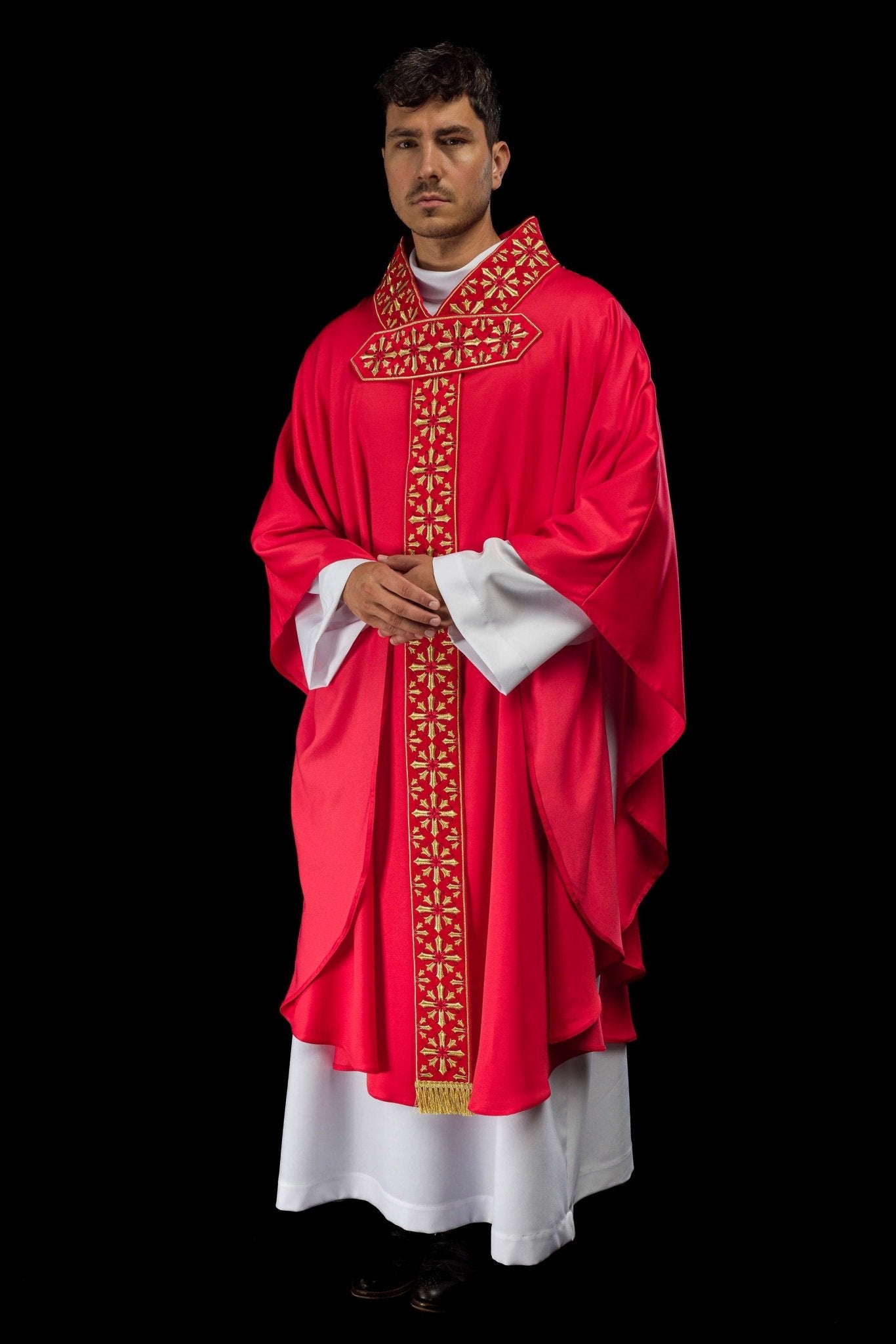Chasuble avec broderie rouge vif LE/7026/02 - CHASUBLES.FR