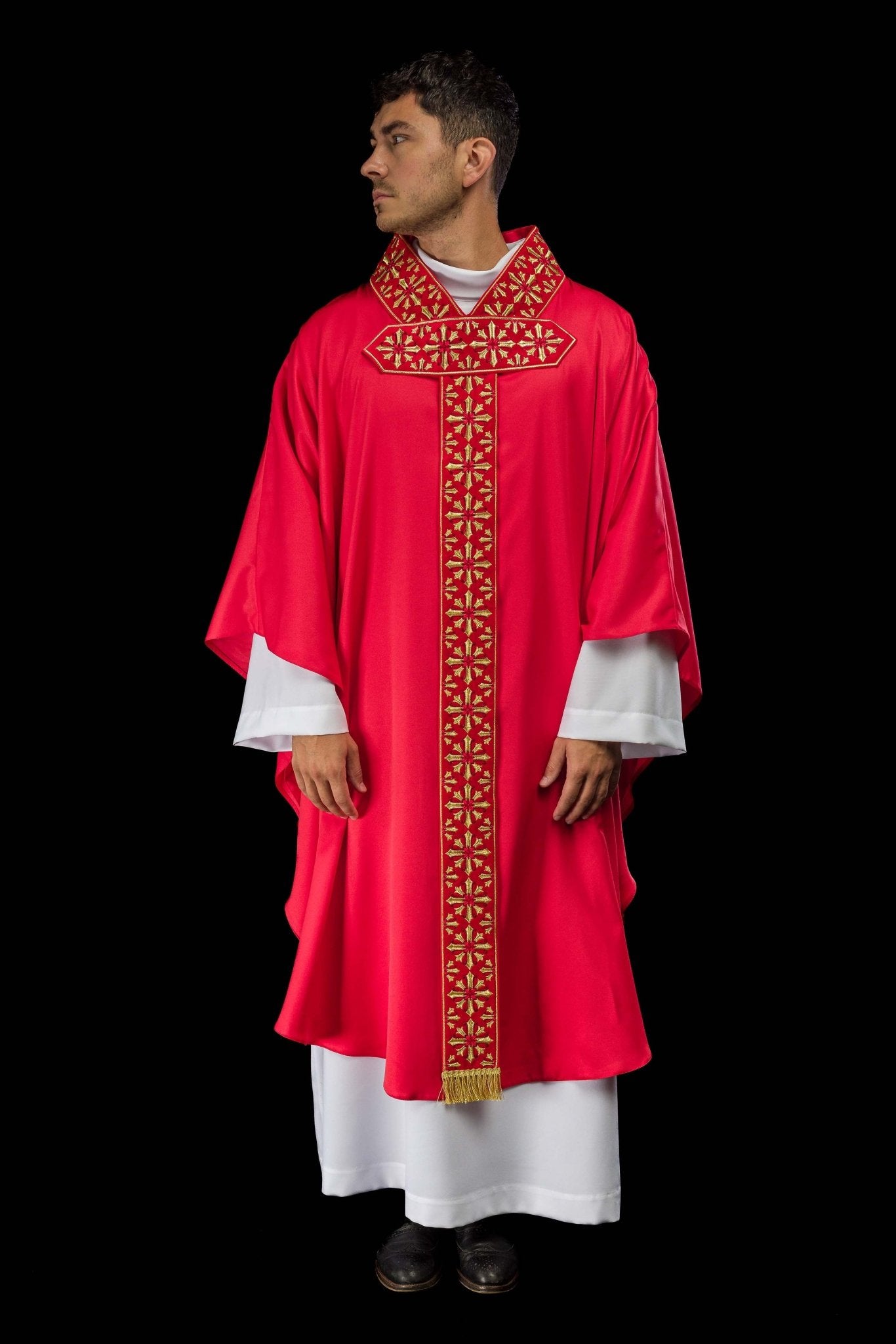 Chasuble avec broderie rouge vif LE/7026/02 - CHASUBLES.FR