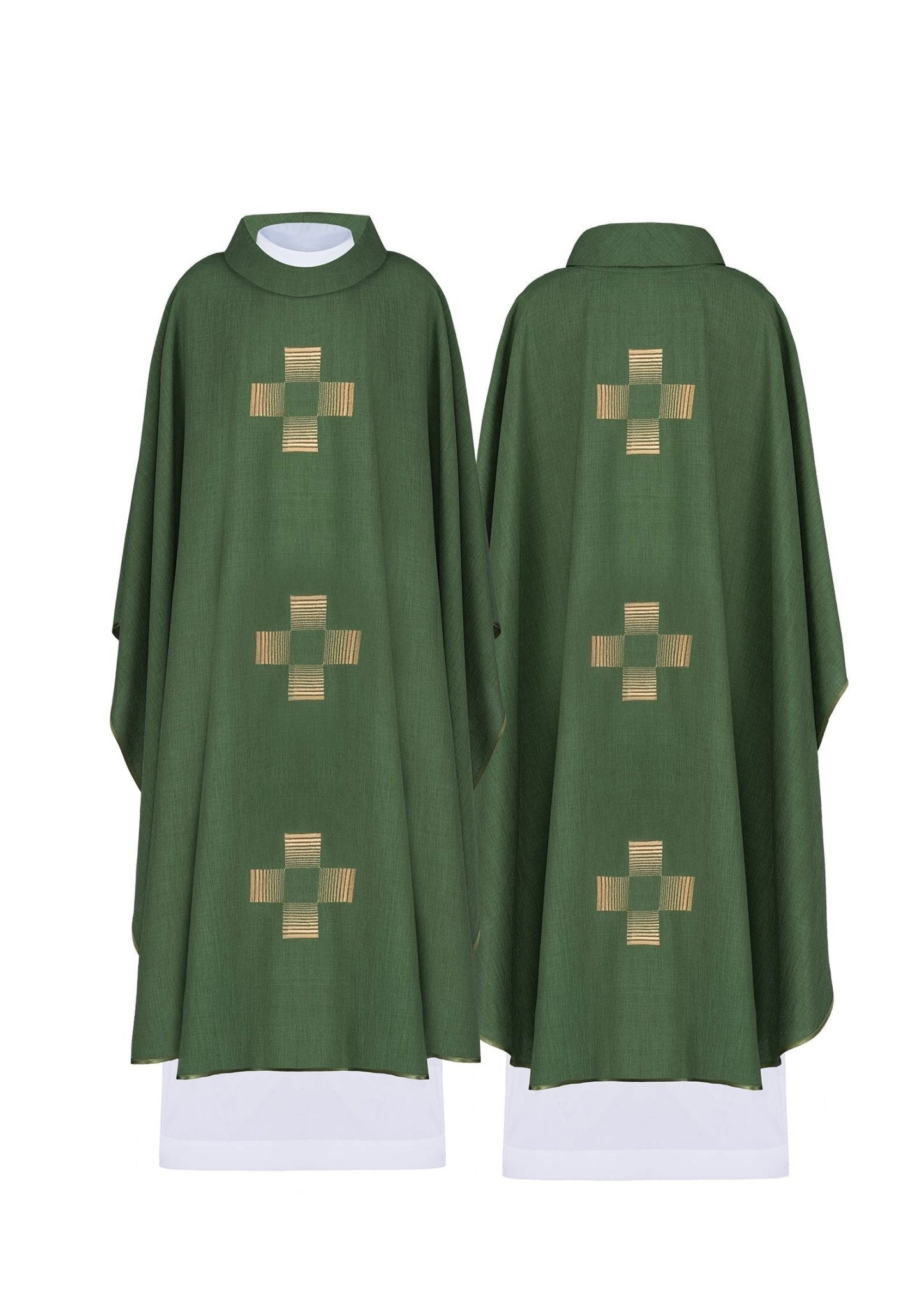 Chasuble avec des Croix brodées en vert HA7011 - 01 ZIELONY - CHASUBLES.FR