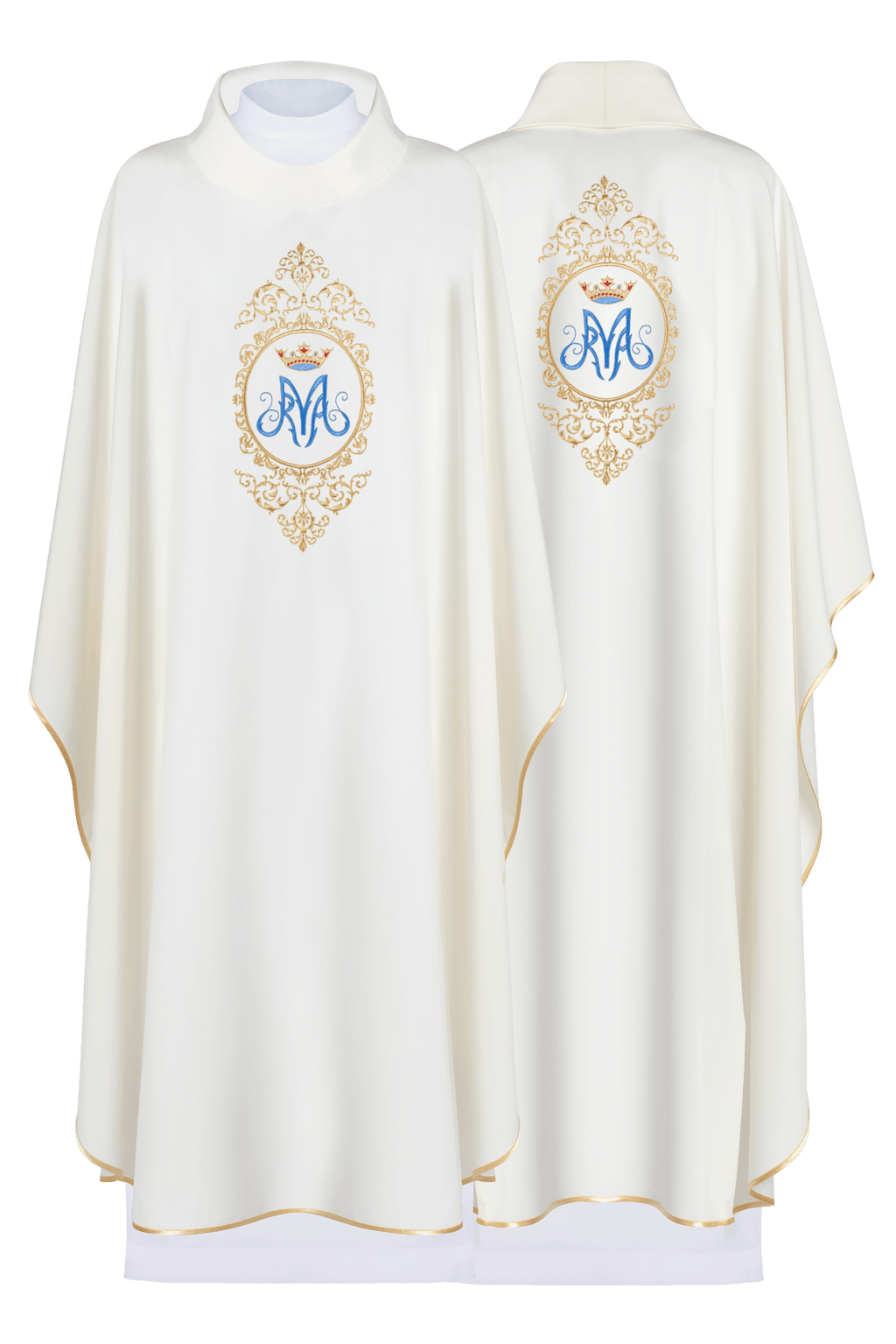 Chasuble avec motif marial entouré de broderies dorée KOR/232/05/12 ECRU - CHASUBLES.FR