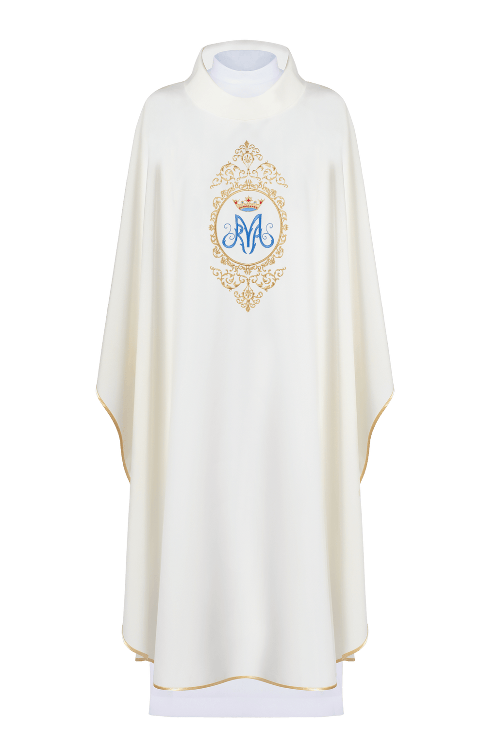 Chasuble avec motif marial entouré de broderies dorée KOR/232/05/12 ECRU - CHASUBLES.FR
