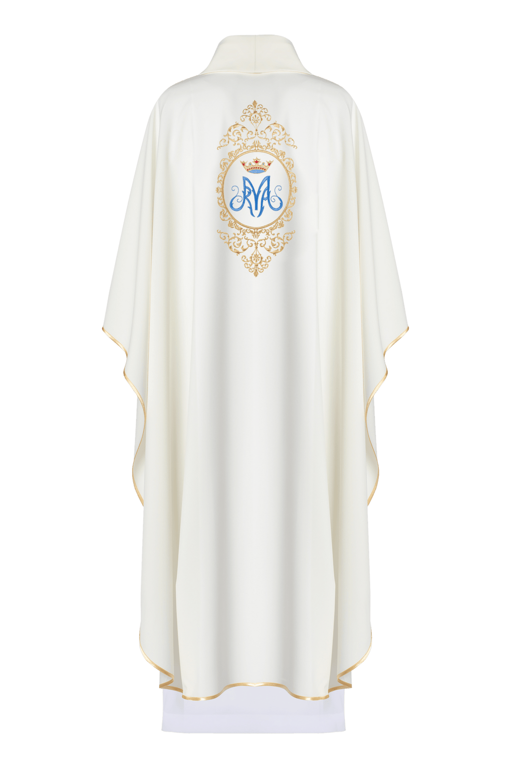 Chasuble avec motif marial entouré de broderies dorée KOR/232/05/12 ECRU - CHASUBLES.FR