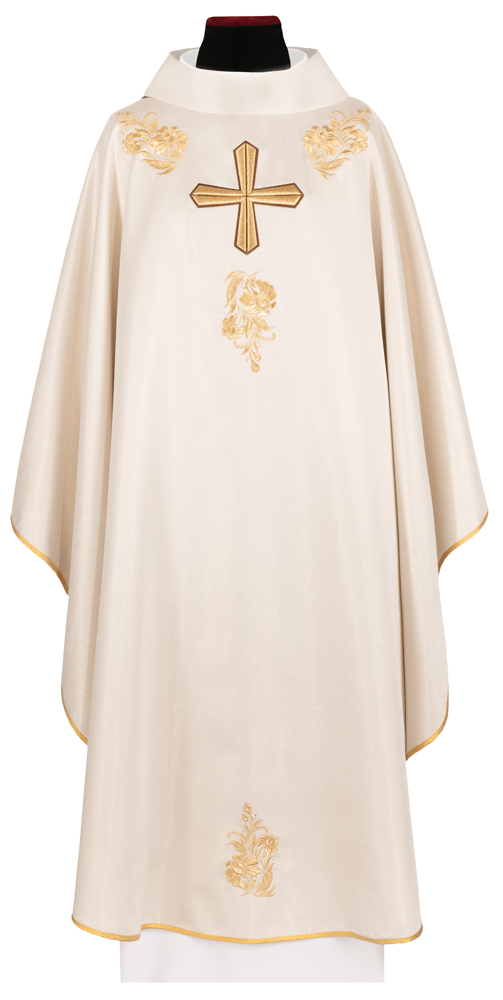 Chasuble avec une croix richement brodée et un col de couleur écrue KDT/7042/05 - CHASUBLES.FR