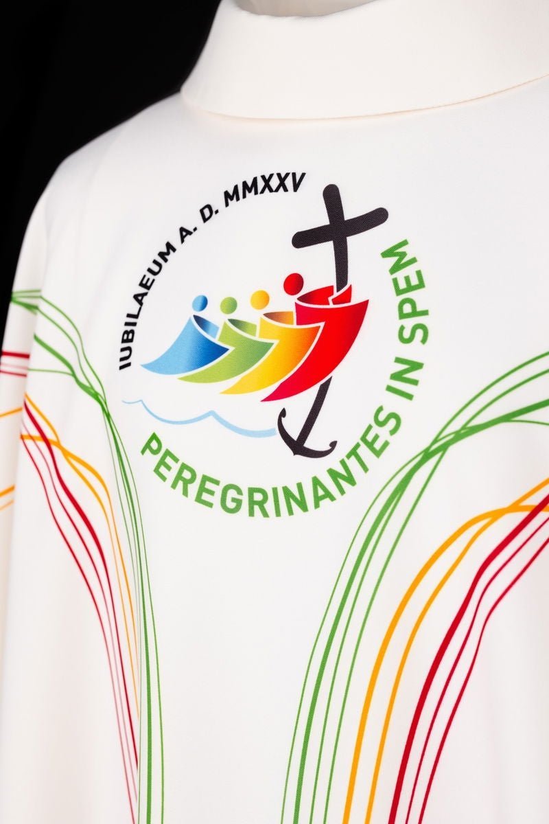 Chasuble blanche avec impression du jubilé JR/011/05/12 - CHASUBLES.FR