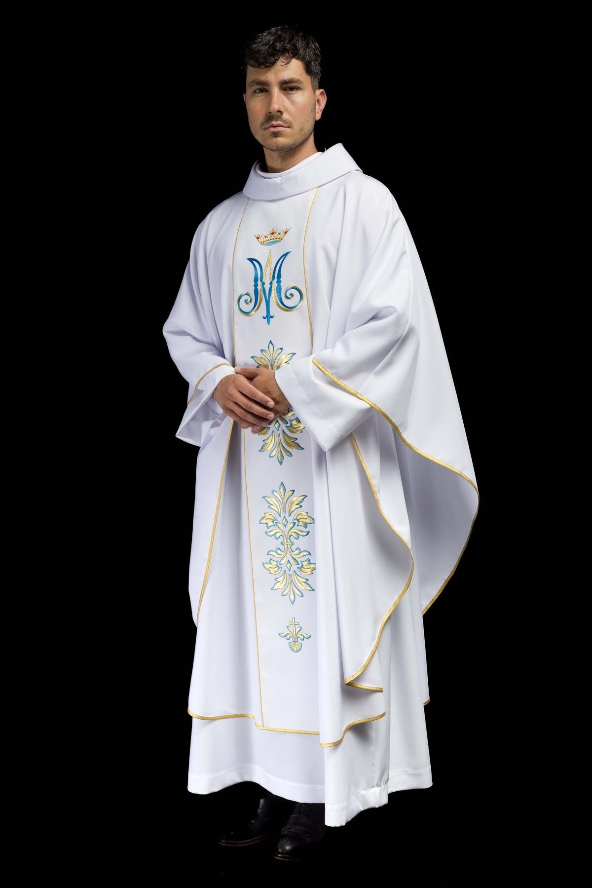 Chasuble brodée avec motif marial Blanc KOR/061/04/01 BIAŁY - CHASUBLES.FR