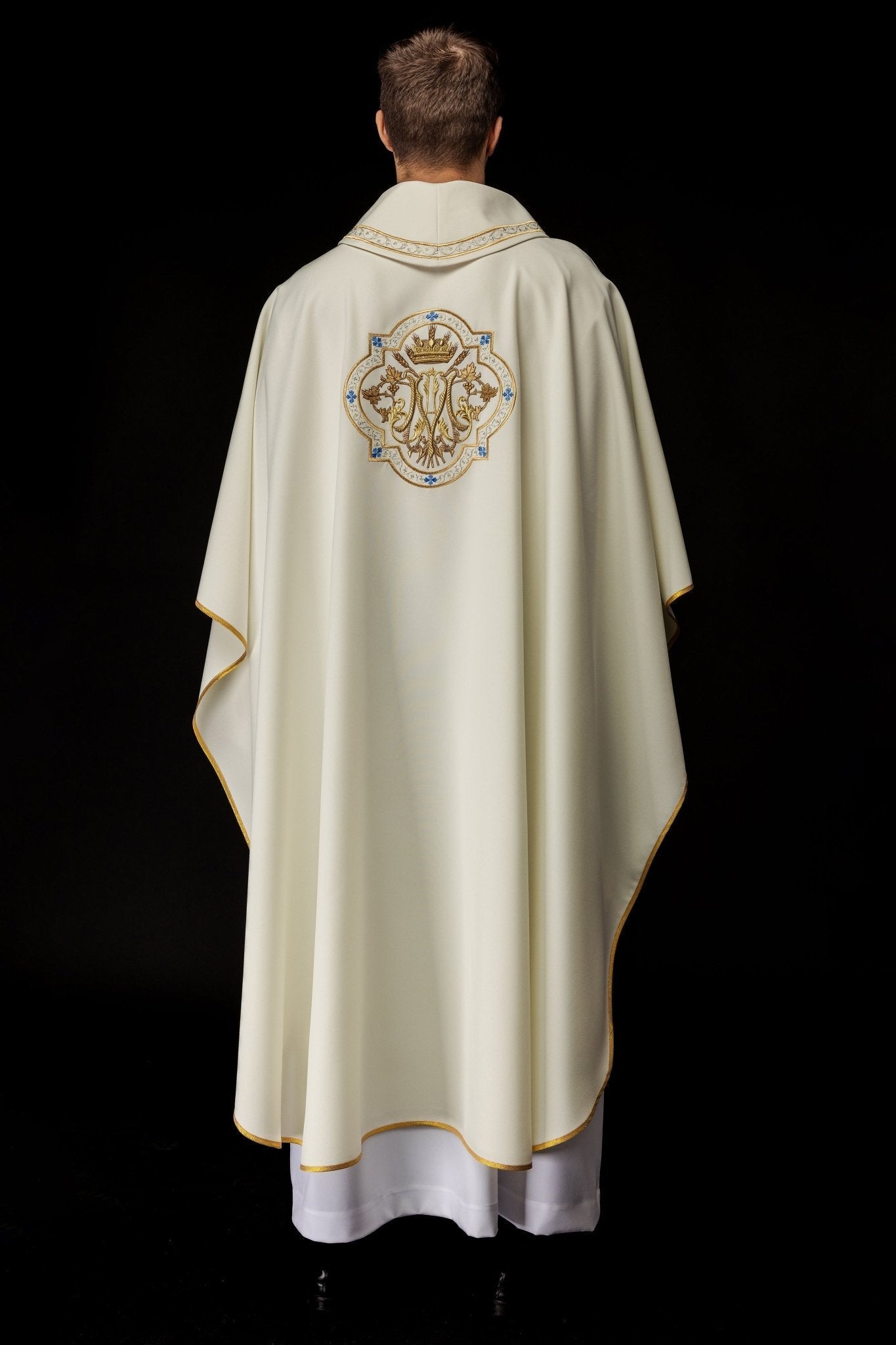 Chasuble brodée avec motif marial écru KOR/393/05/01 - CHASUBLES.FR