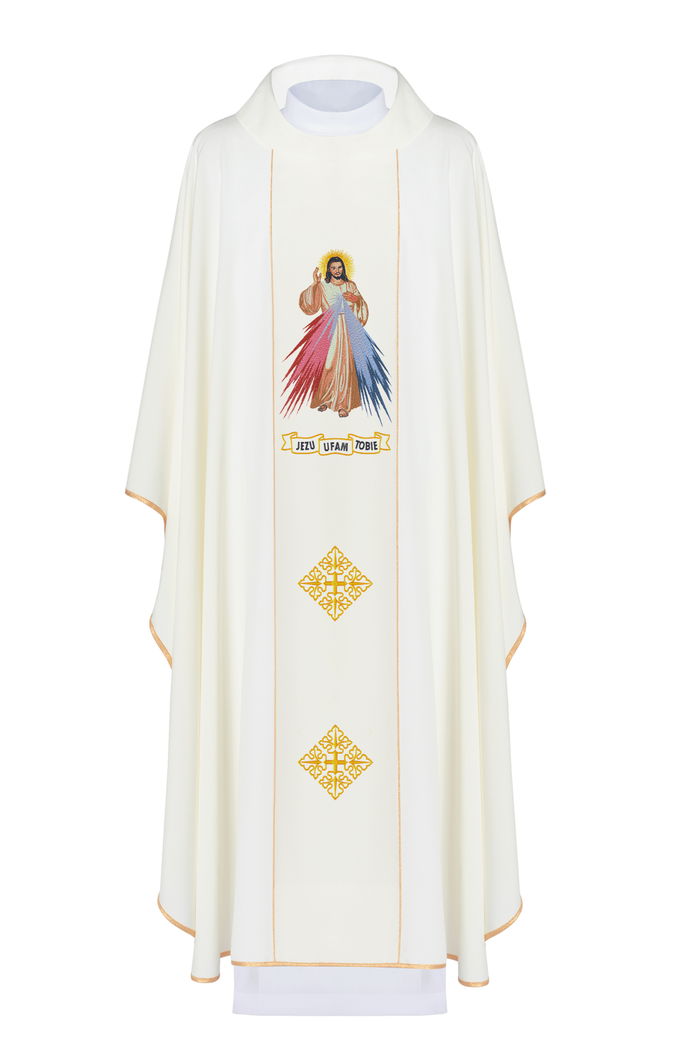 Chasuble brodée de Jésus Miséricordieux et IHS écru KOR/113/05/01 ECRU - CHASUBLES.FR