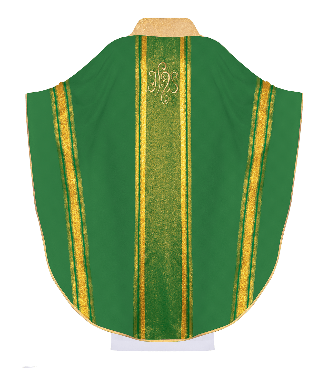 Chasuble brodée verte avec motif IHS avec dorure KOR/183/01/27 ZIELONY - CHASUBLES.FR