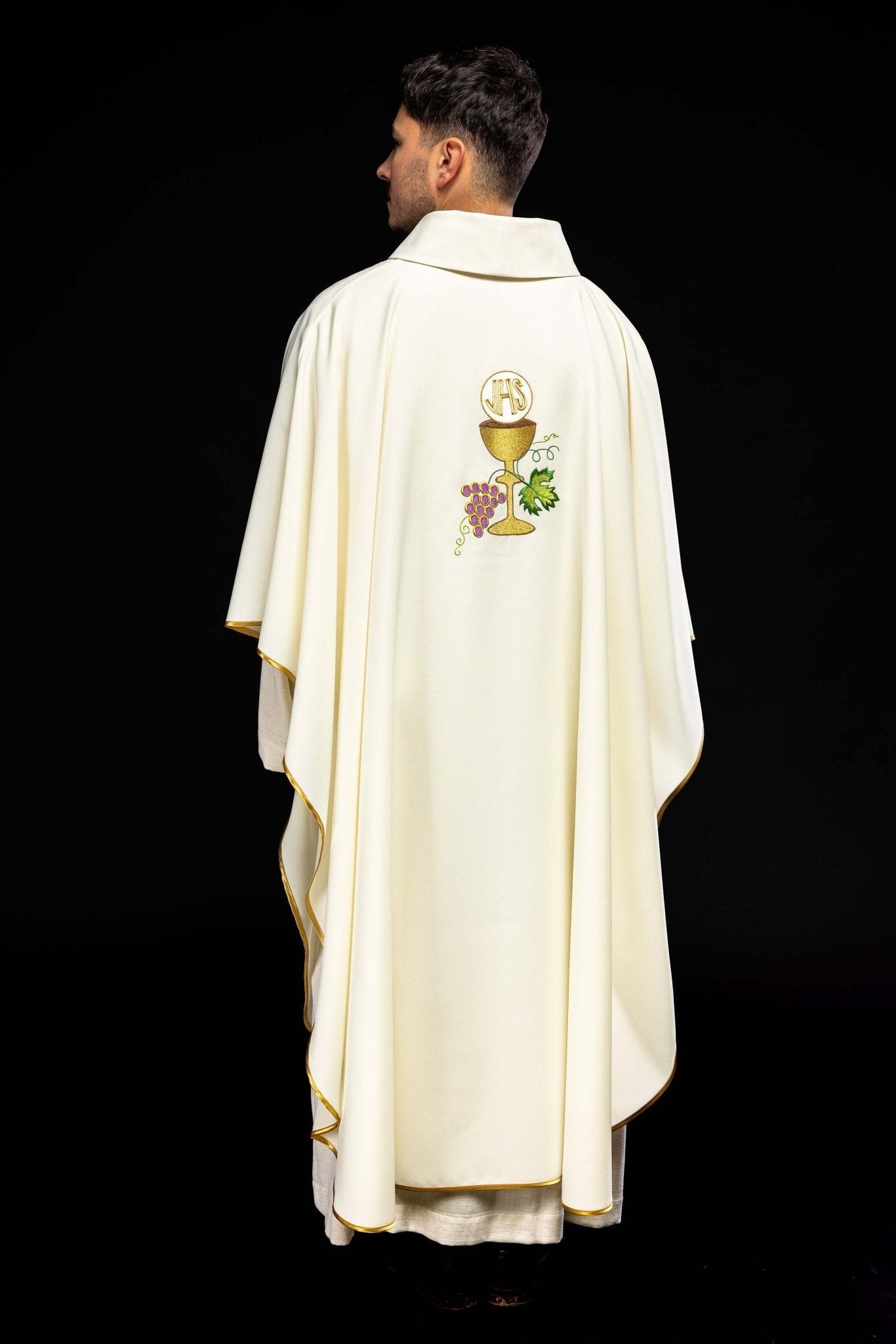 Chasuble calice Croix et raisins écru KOR/208/05/12 ECRU - CHASUBLES.FR