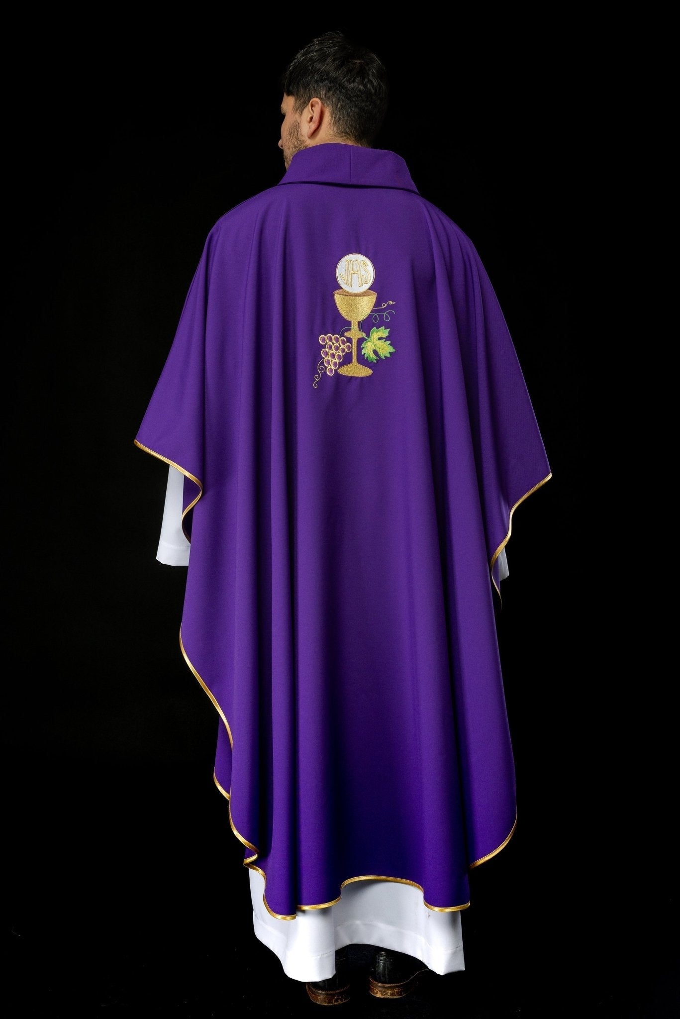 Chasuble calice Croix et raisins écru KOR/208/03/12 FIOLET - CHASUBLES.FR