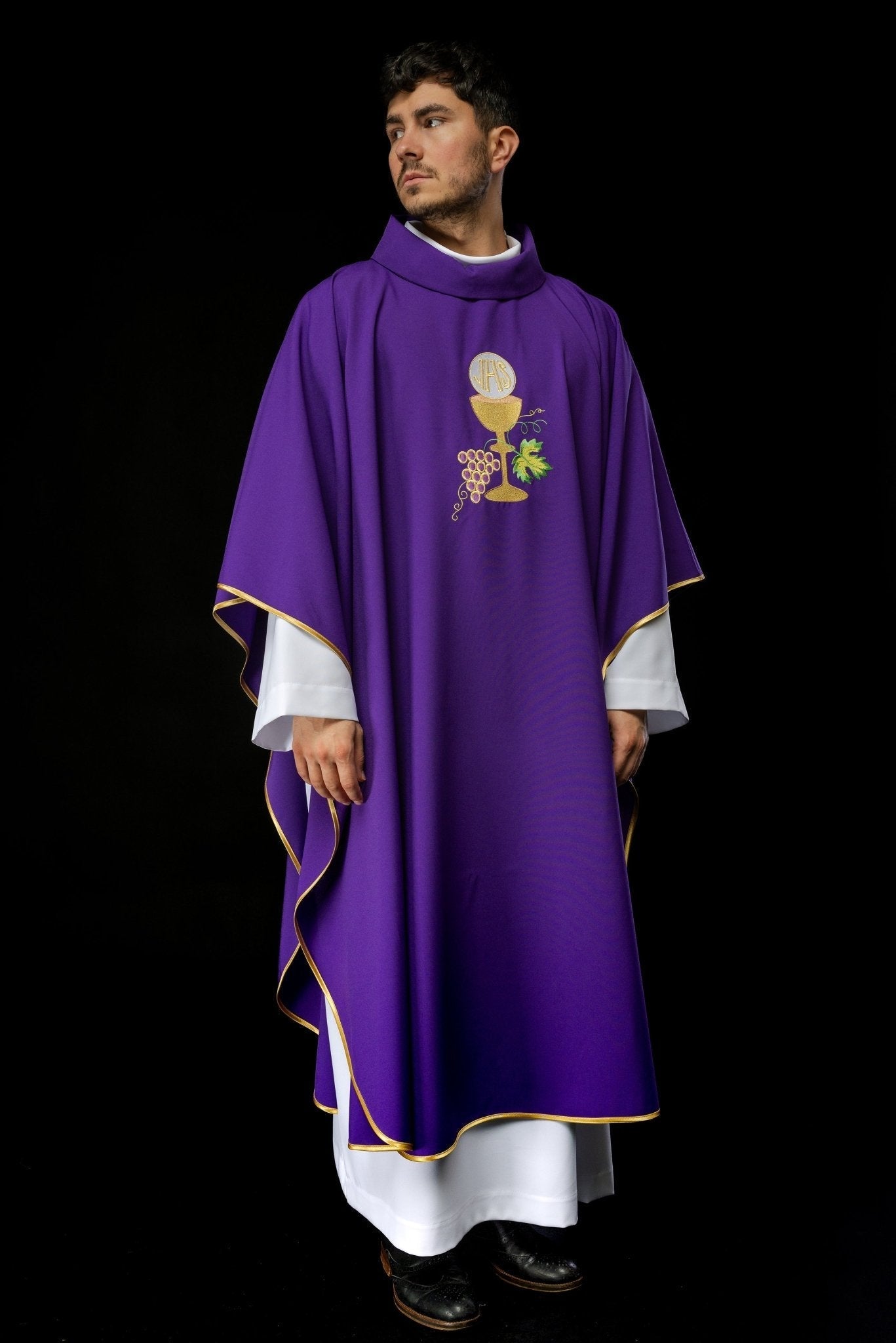 Chasuble calice Croix et raisins écru KOR/208/03/12 FIOLET - CHASUBLES.FR