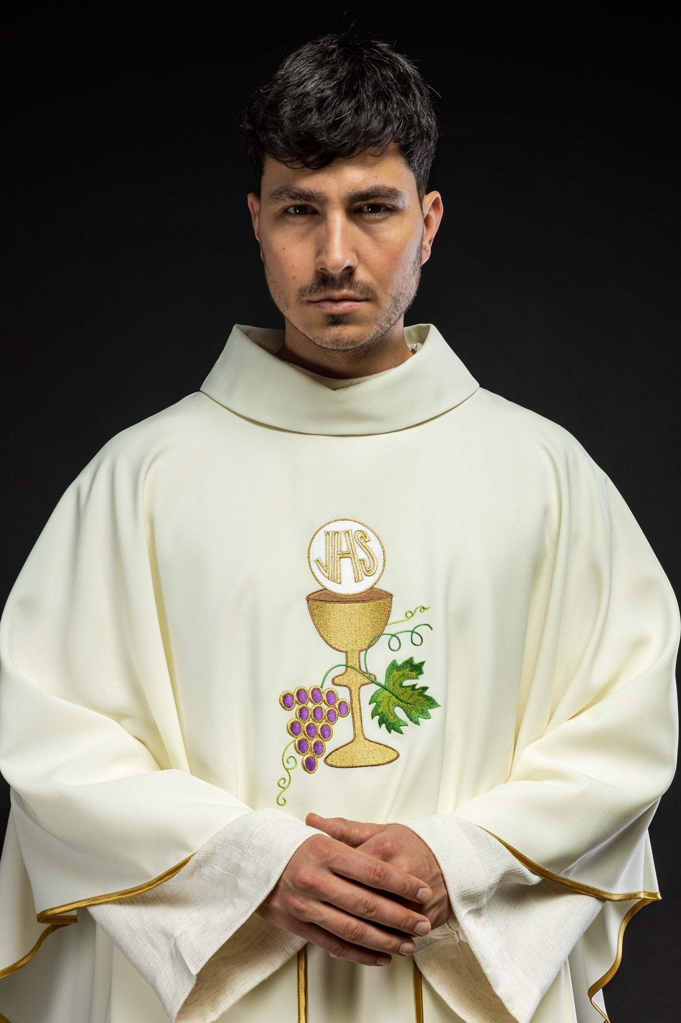 Chasuble calice Croix et raisins écru KOR/208/05/12 ECRU - CHASUBLES.FR