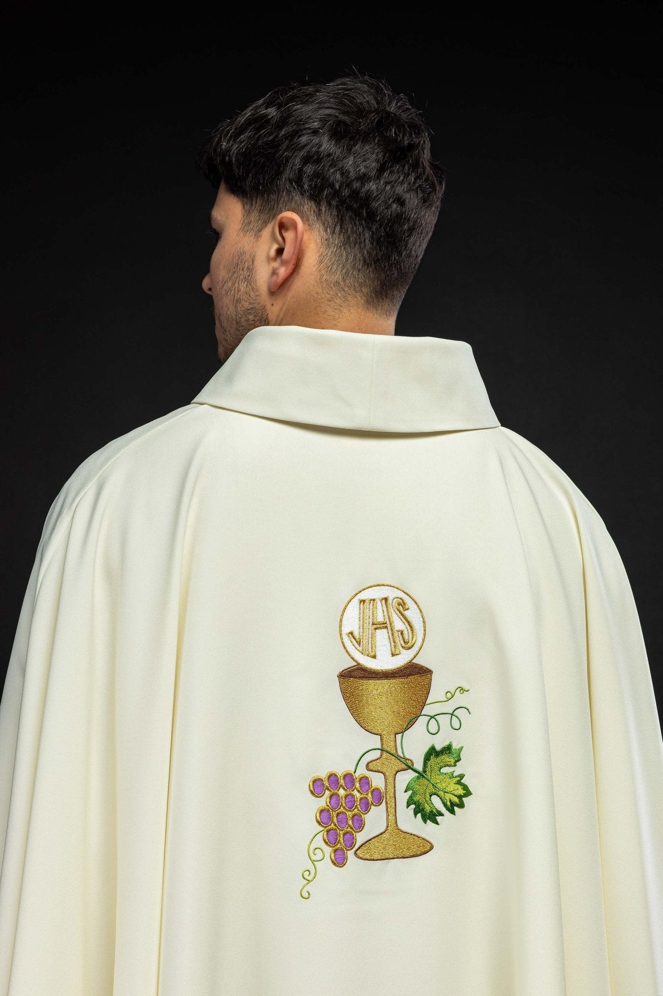 Chasuble calice Croix et raisins écru KOR/208/05/12 ECRU - CHASUBLES.FR