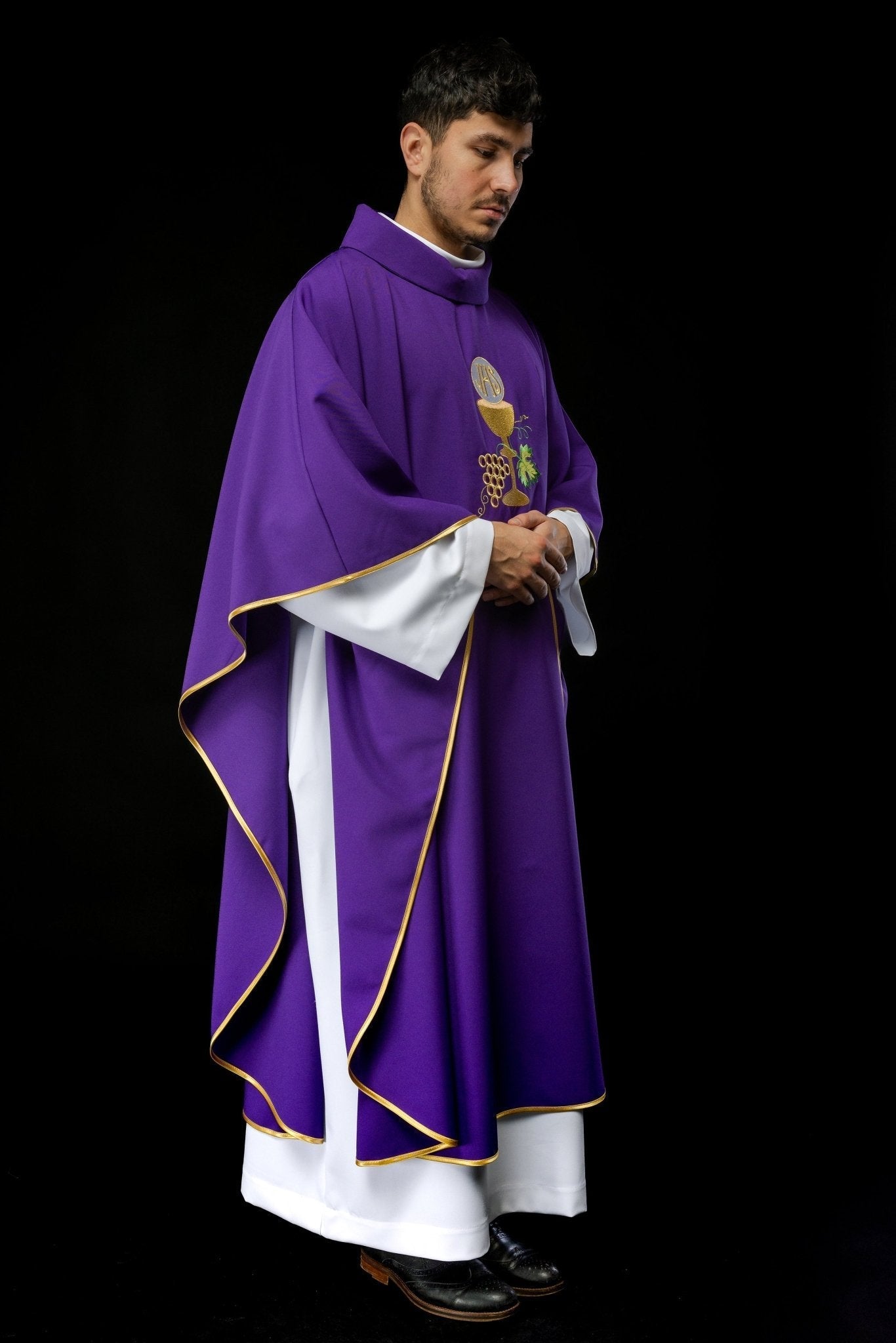 Chasuble calice Croix et raisins écru KOR/208/03/12 FIOLET - CHASUBLES.FR