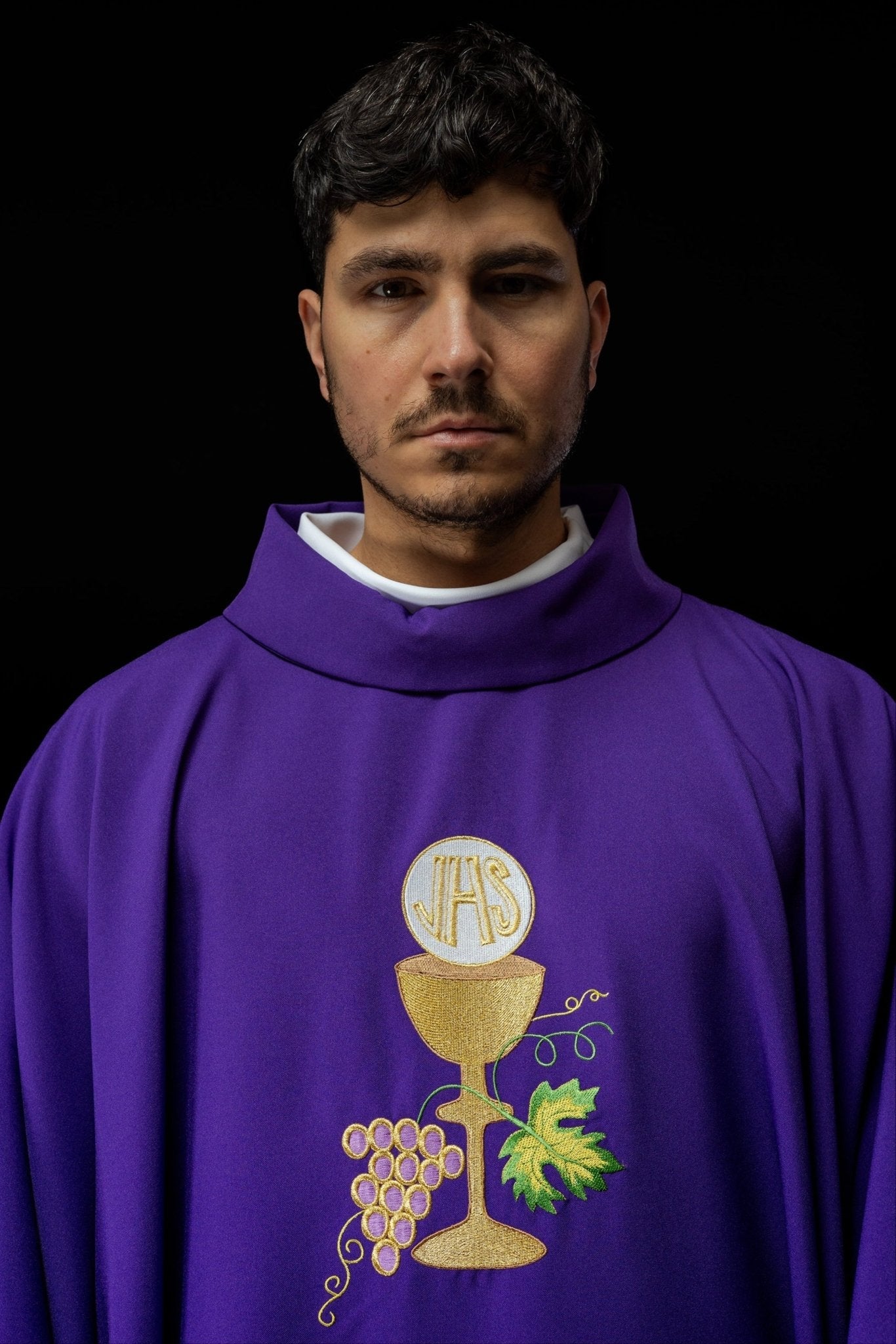 Chasuble calice Croix et raisins écru KOR/208/03/12 FIOLET - CHASUBLES.FR