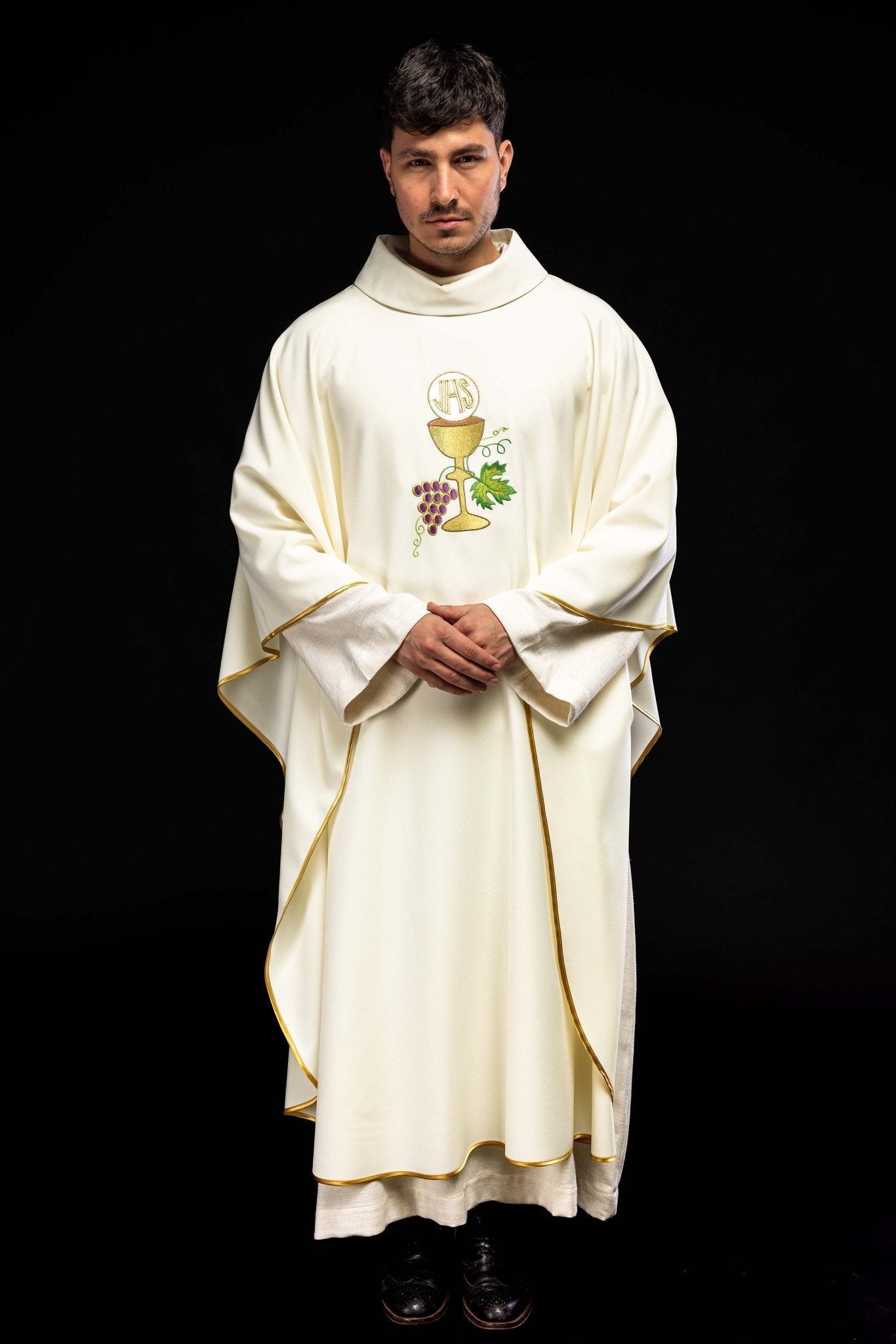 Chasuble calice Croix et raisins écru KOR/208/05/12 ECRU - CHASUBLES.FR