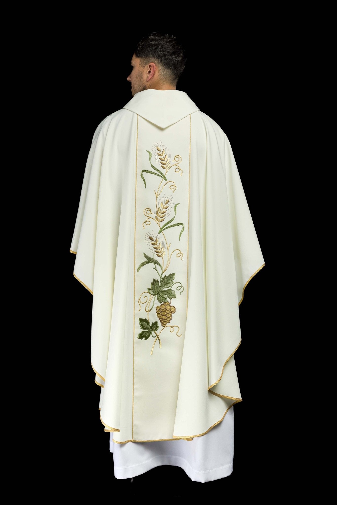 Chasuble de ceinture brodée du symbole IHS, des oreilles et des raisins écrus KOR/117/05/01 ECRU - CHASUBLES.FR