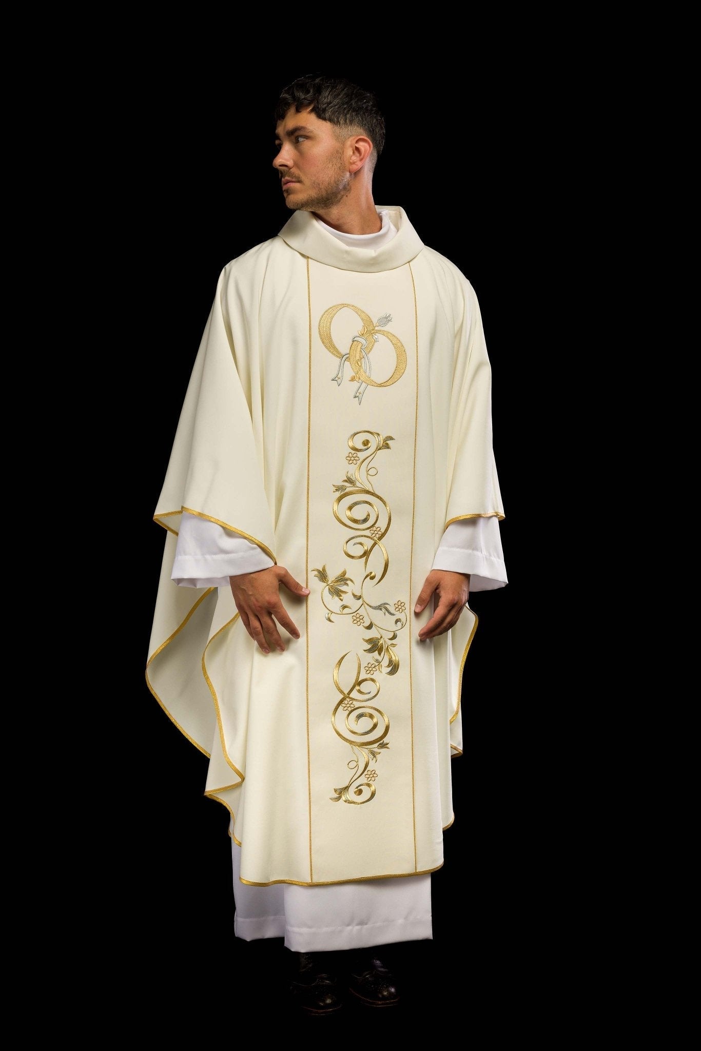 Chasuble de mariage avec alliances en écru KOR/197/05/01 ECRU - CHASUBLES.FR