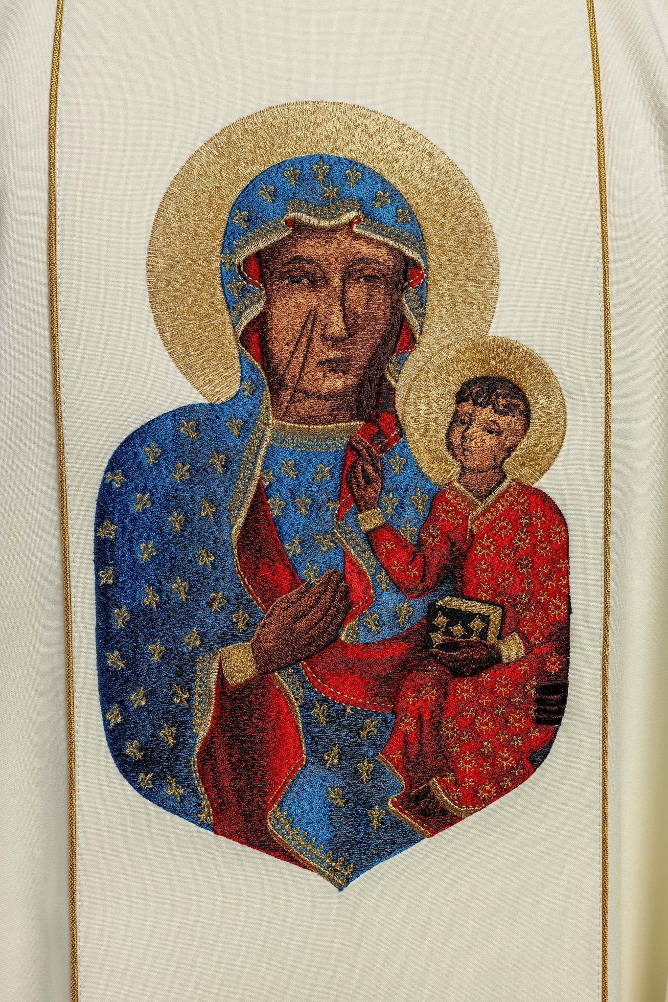 Chasuble de Notre - Dame de Czestochowa en écru avec motif KOR/201/05/01 ECRU - CHASUBLES.FR