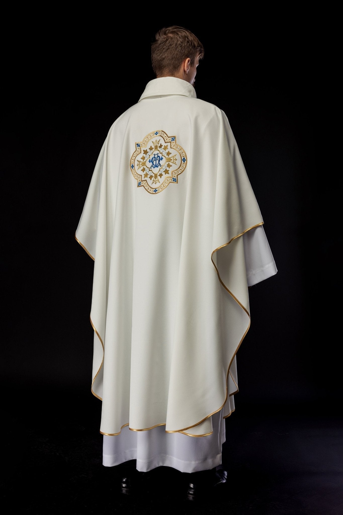 Chasuble écrue avec motif marial KOR/384/05/12 - CHASUBLES.FR