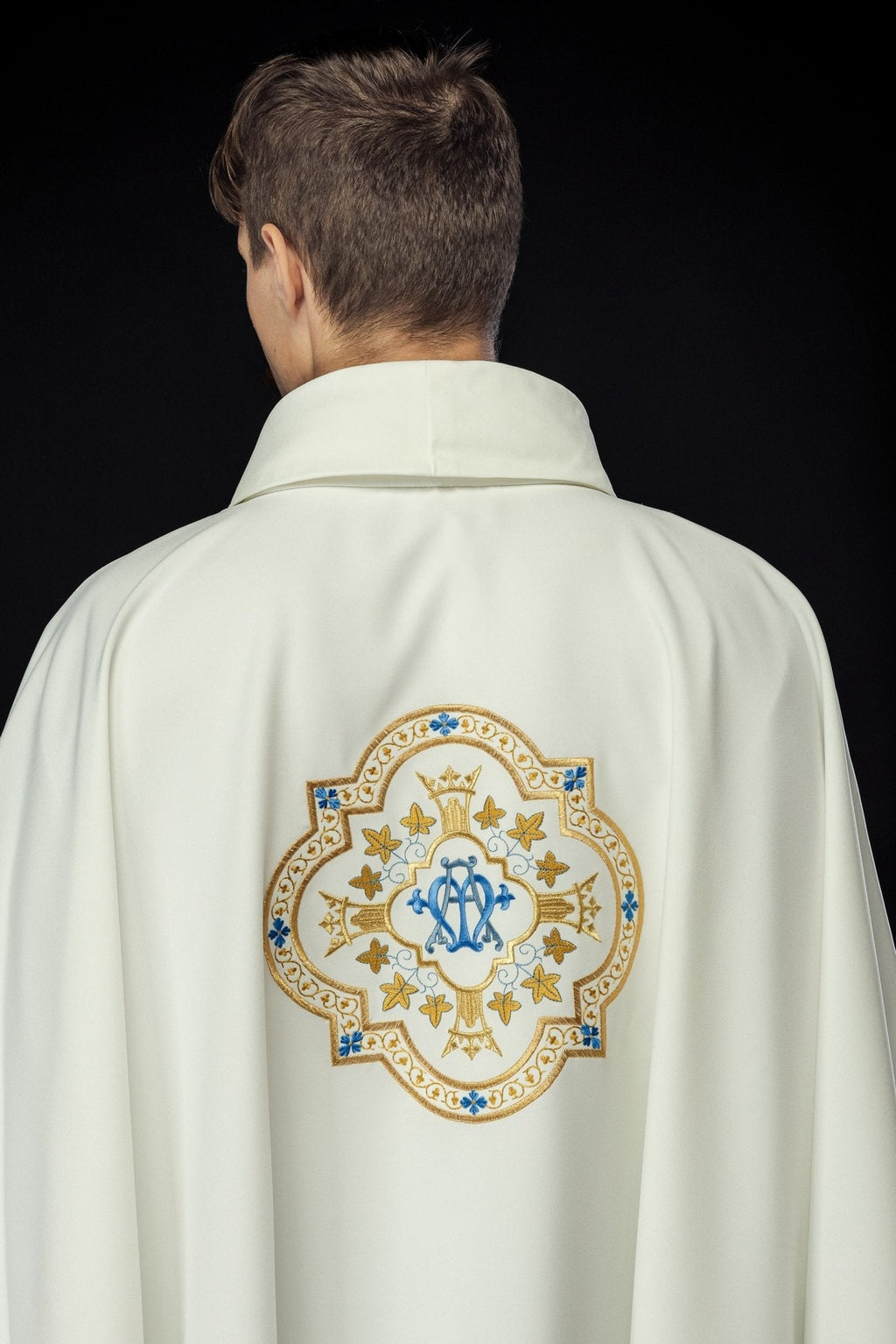 Chasuble écrue avec motif marial KOR/384/05/12 - CHASUBLES.FR