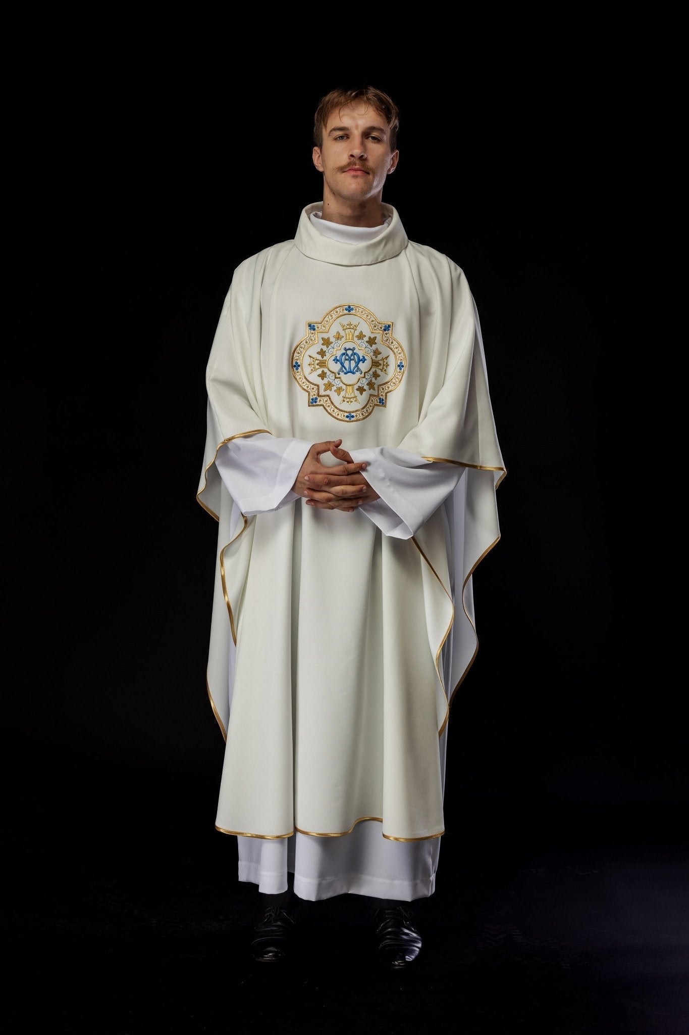 Chasuble écrue avec motif marial KOR/384/05/12 - CHASUBLES.FR