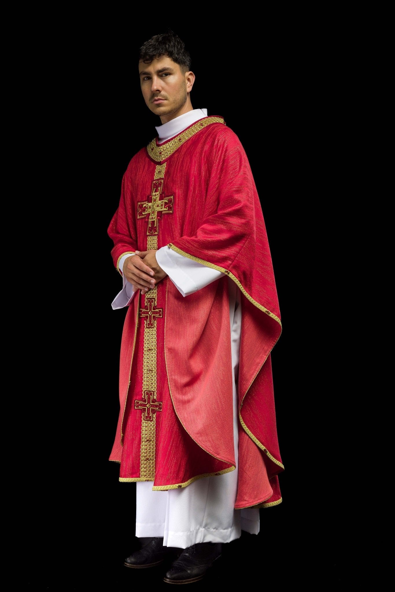 Chasuble faite à la main avec pierres naturelles Handmade 7015 Rouge HM/7015/02/99 - CHASUBLES.FR