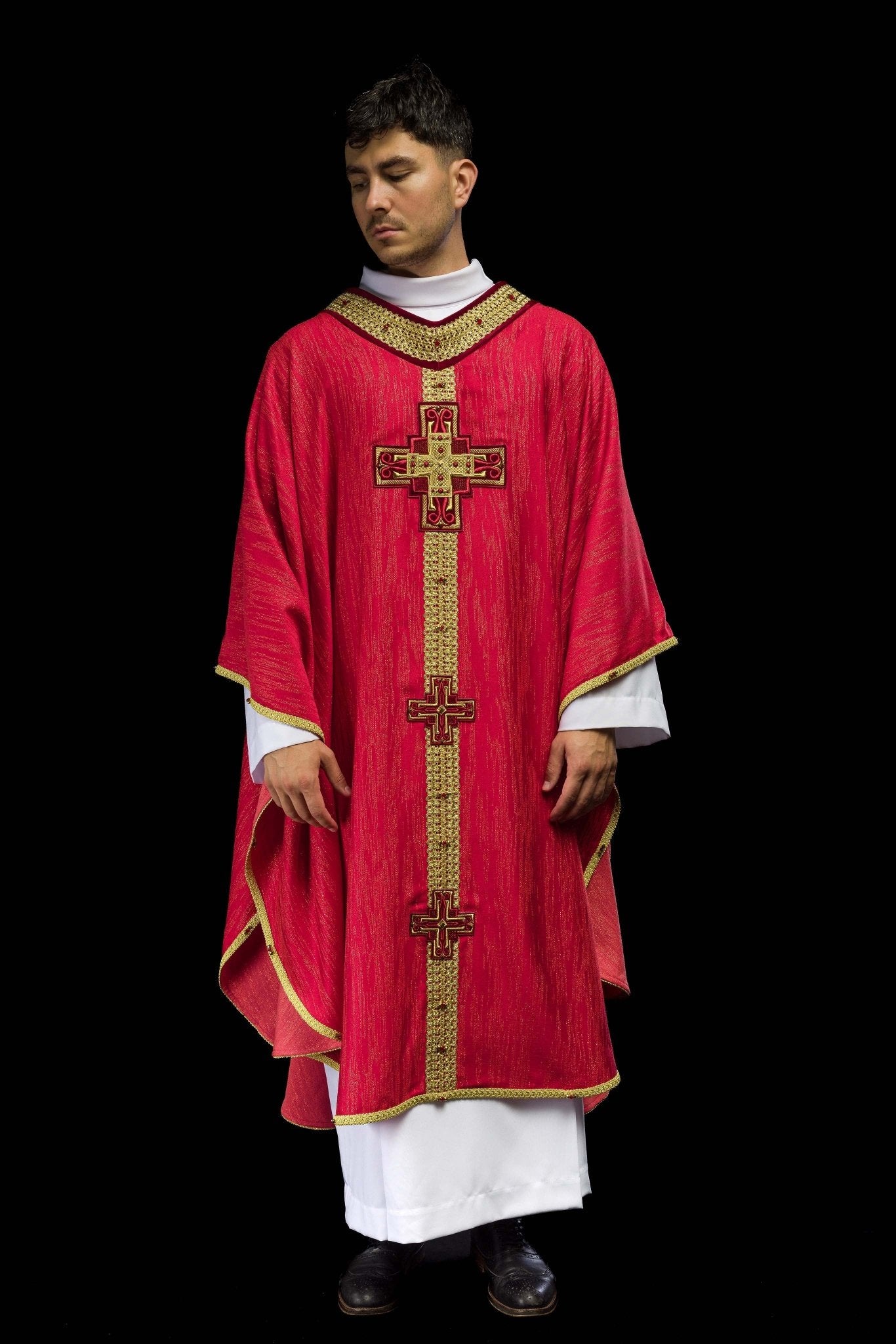 Chasuble faite à la main avec pierres naturelles Handmade 7015 Rouge HM/7015/02/99 - CHASUBLES.FR