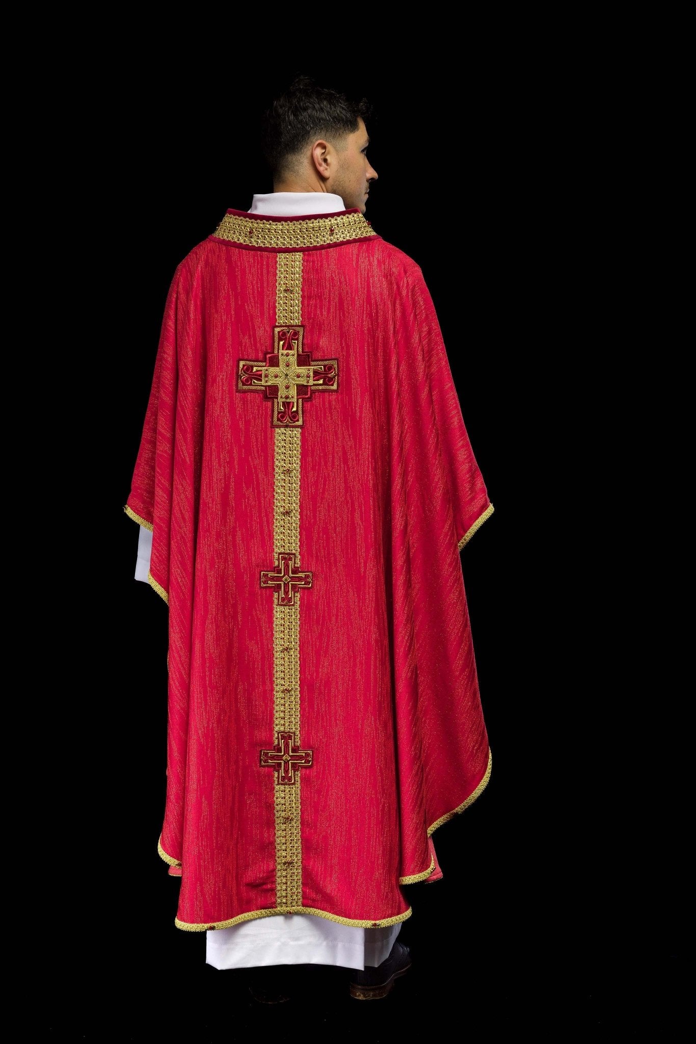 Chasuble faite à la main avec pierres naturelles Handmade 7015 Rouge HM/7015/02/99 - CHASUBLES.FR