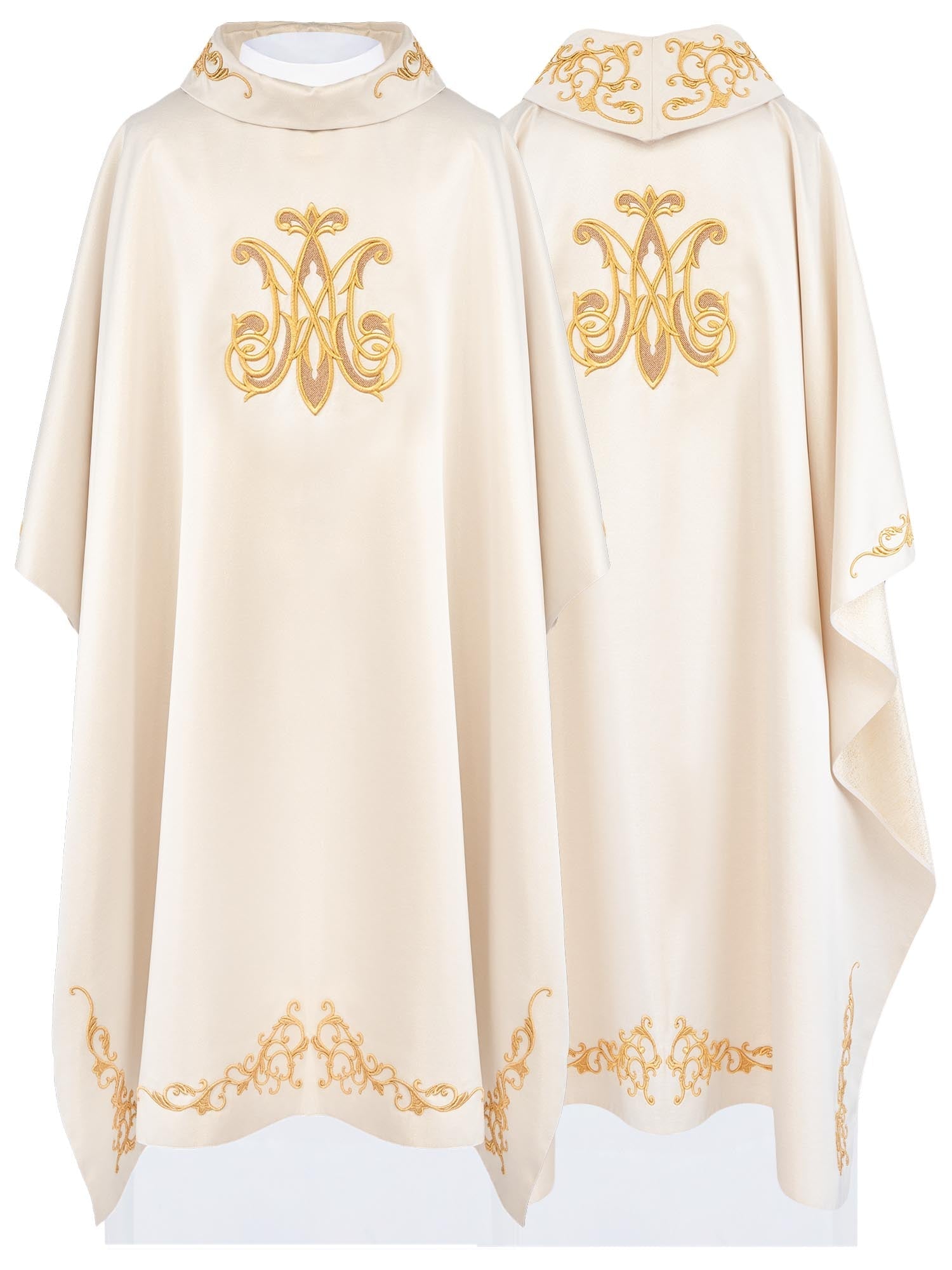Chasuble liturgique avec armoiries mariales richement brodées S-7555-05-54 - CHASUBLES.FR