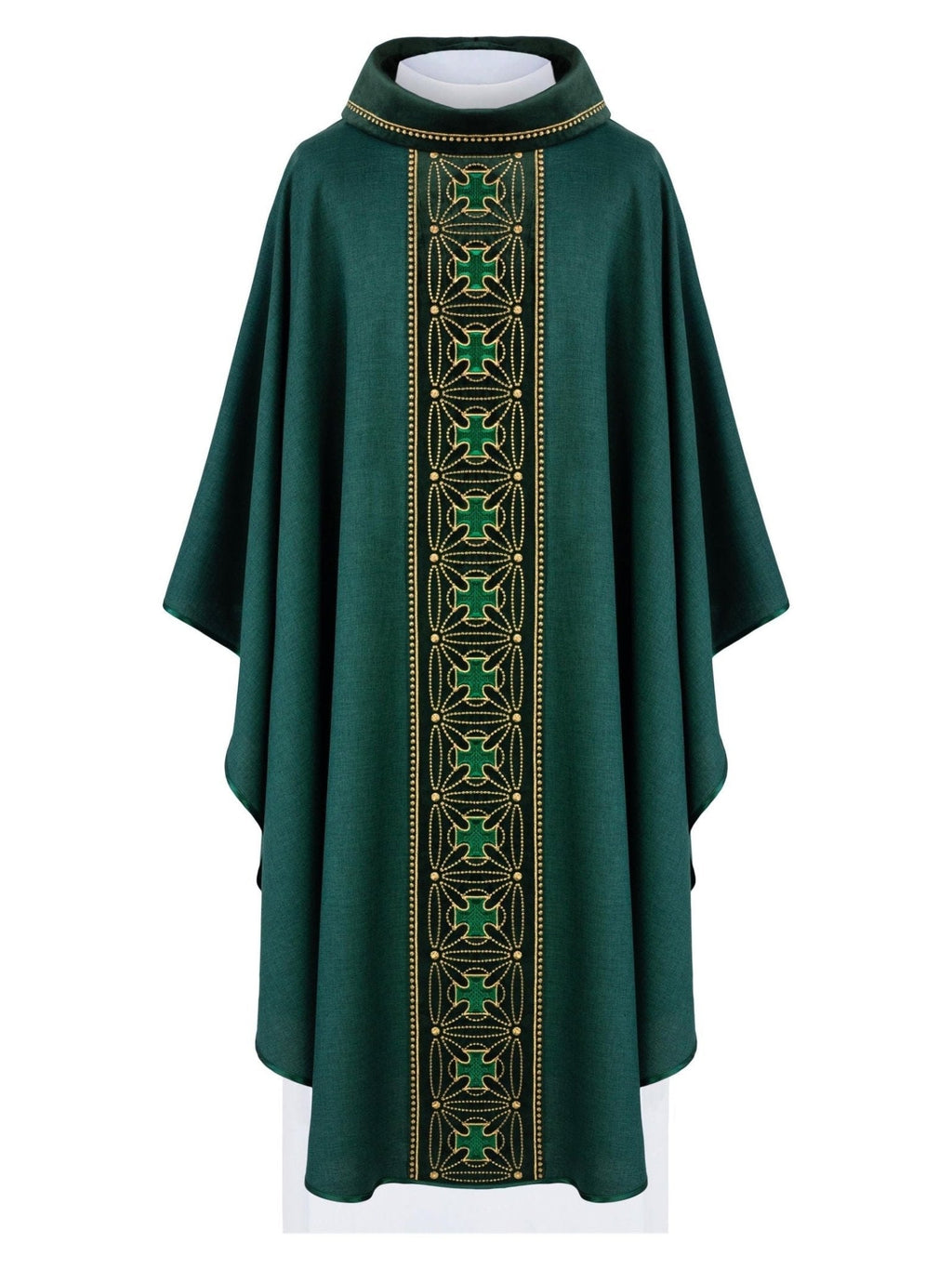 Chasuble liturgique avec ceinture richement décorée de croix en vert S - 7071 - 01 - 70 - CHASUBLES.FR