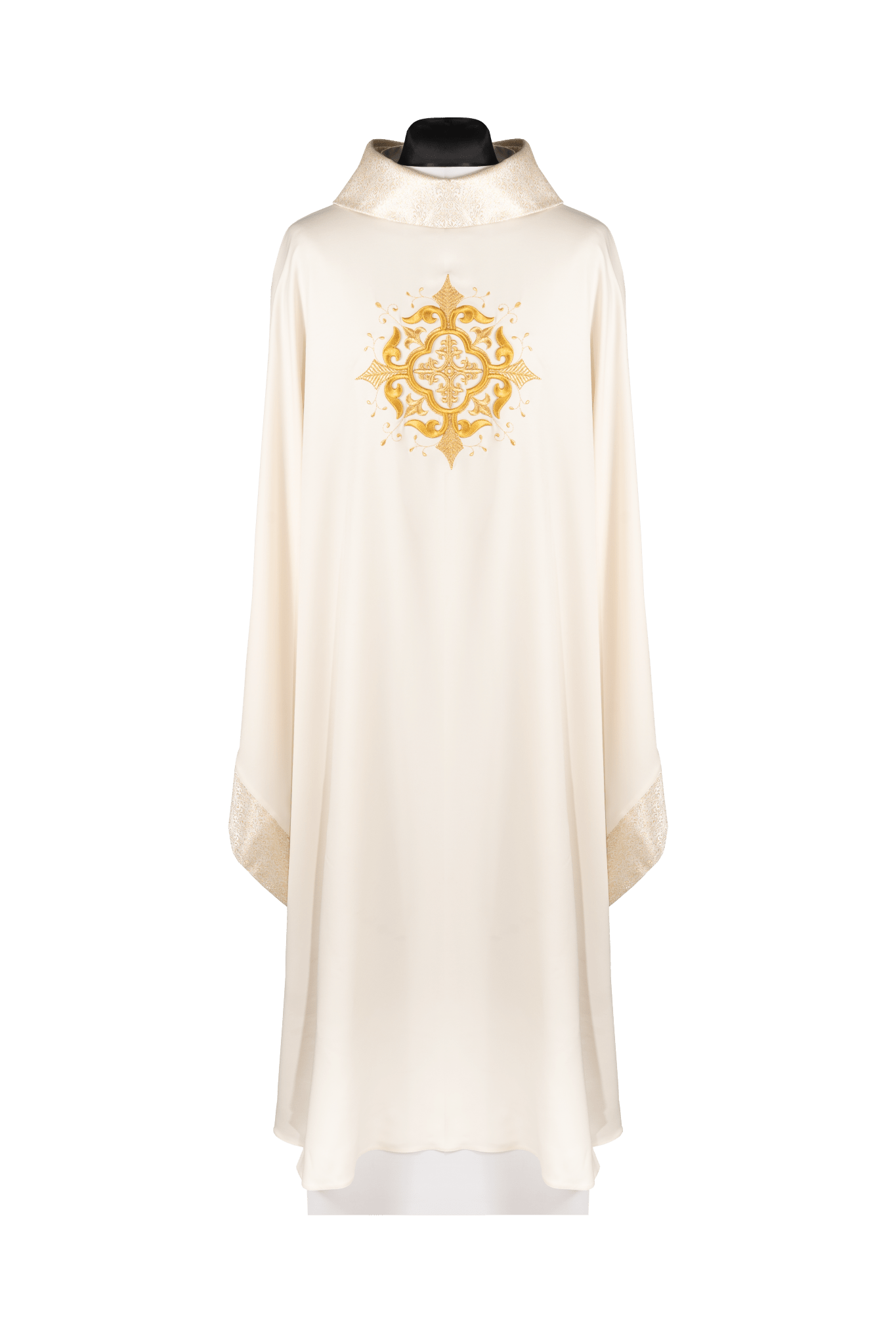 Chasuble liturgique avec motif brodé de croix et finition riche en couleur écru KDT/7021/05/53 - CHASUBLES.FR