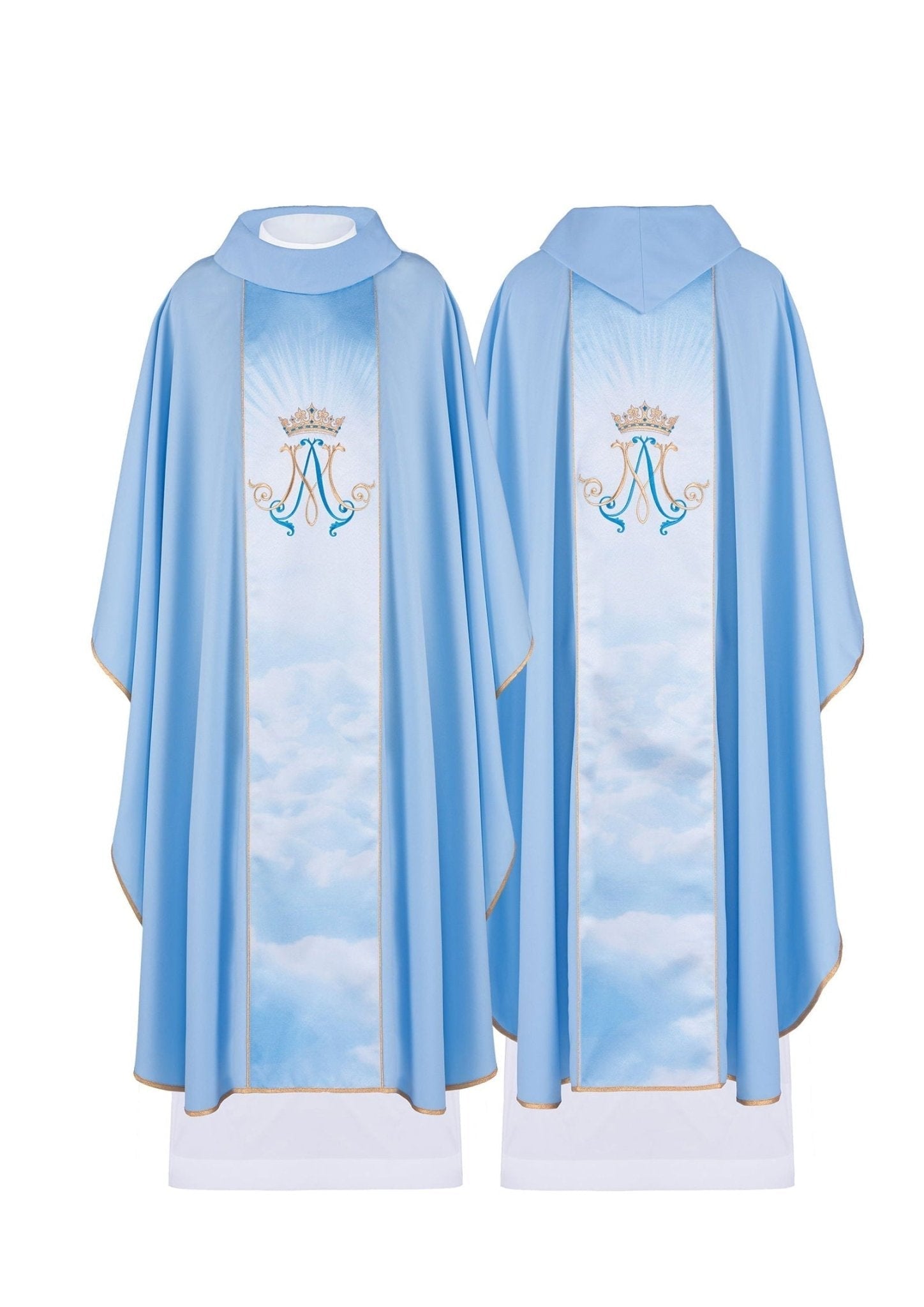 Chasuble liturgique bleue mariale avec une bande sublimée et brodée HA7020 - 06 NIEBIESKI - CHASUBLES.FR
