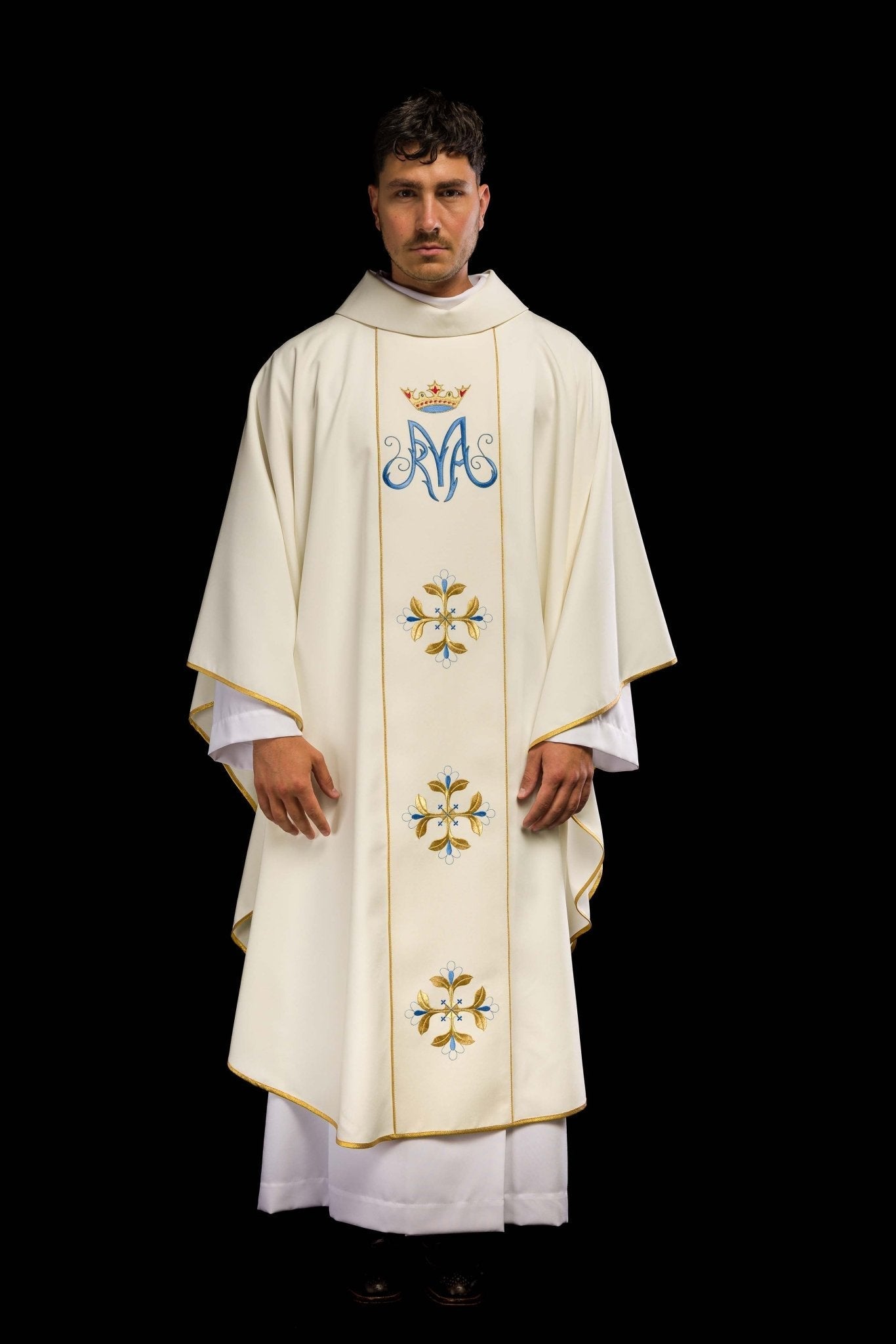 Chasuble liturgique mariale avec ceinture KOR/128/05/01 ECRU - CHASUBLES.FR