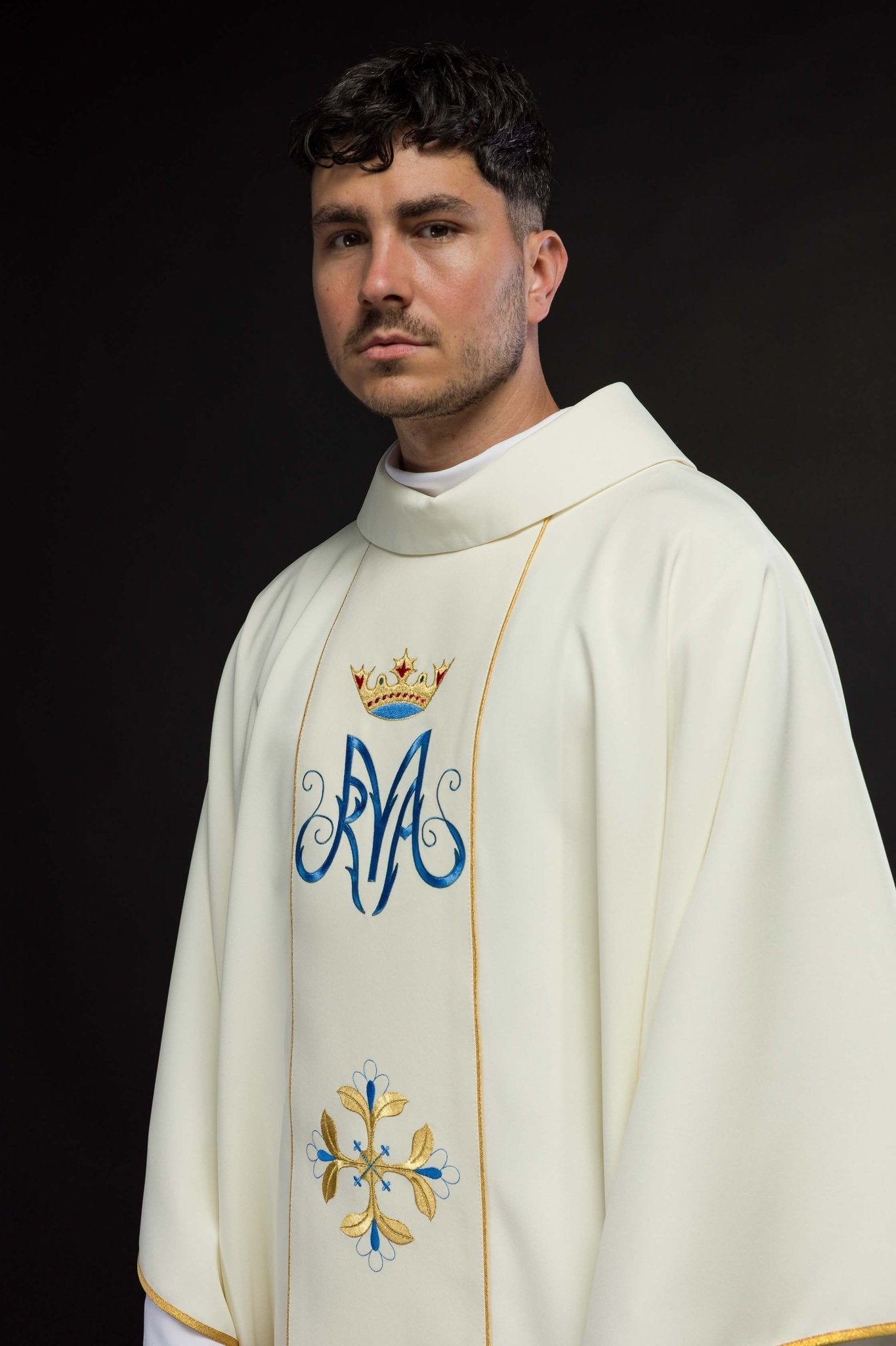 Chasuble liturgique mariale avec ceinture KOR/128/05/01 ECRU - CHASUBLES.FR