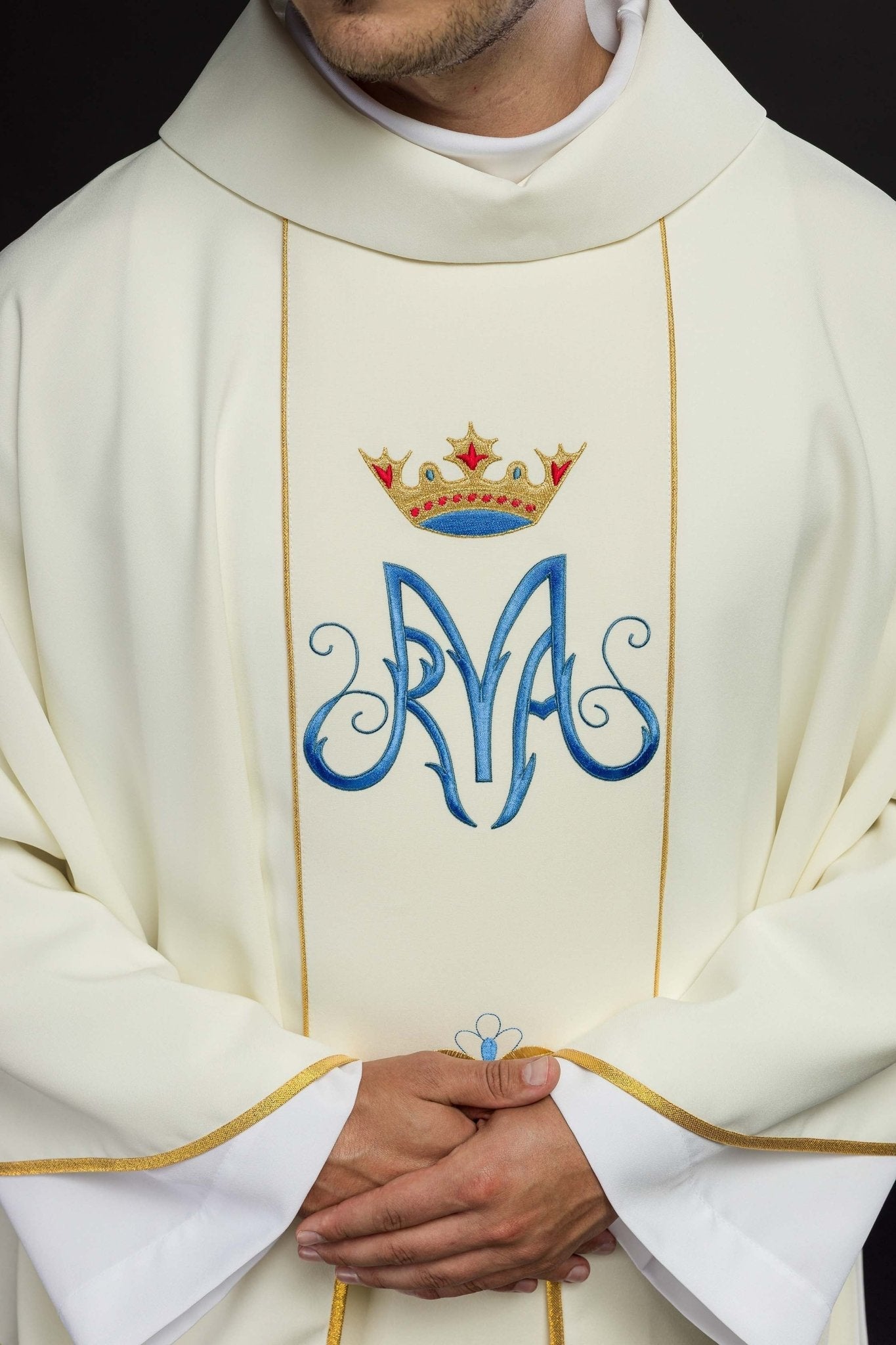 Chasuble liturgique mariale avec ceinture KOR/128/05/01 ECRU - CHASUBLES.FR