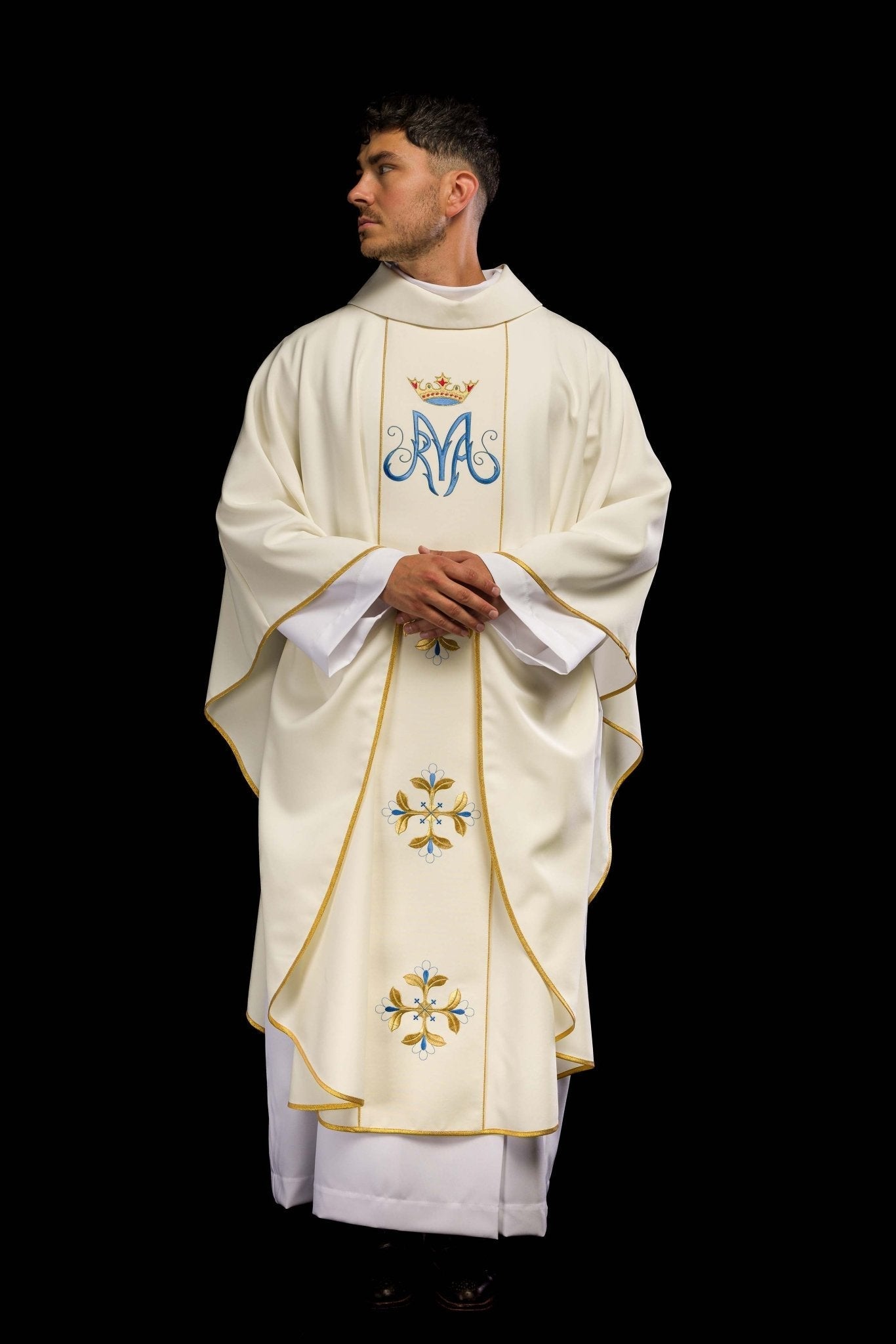 Chasuble liturgique mariale avec ceinture KOR/128/05/01 ECRU - CHASUBLES.FR