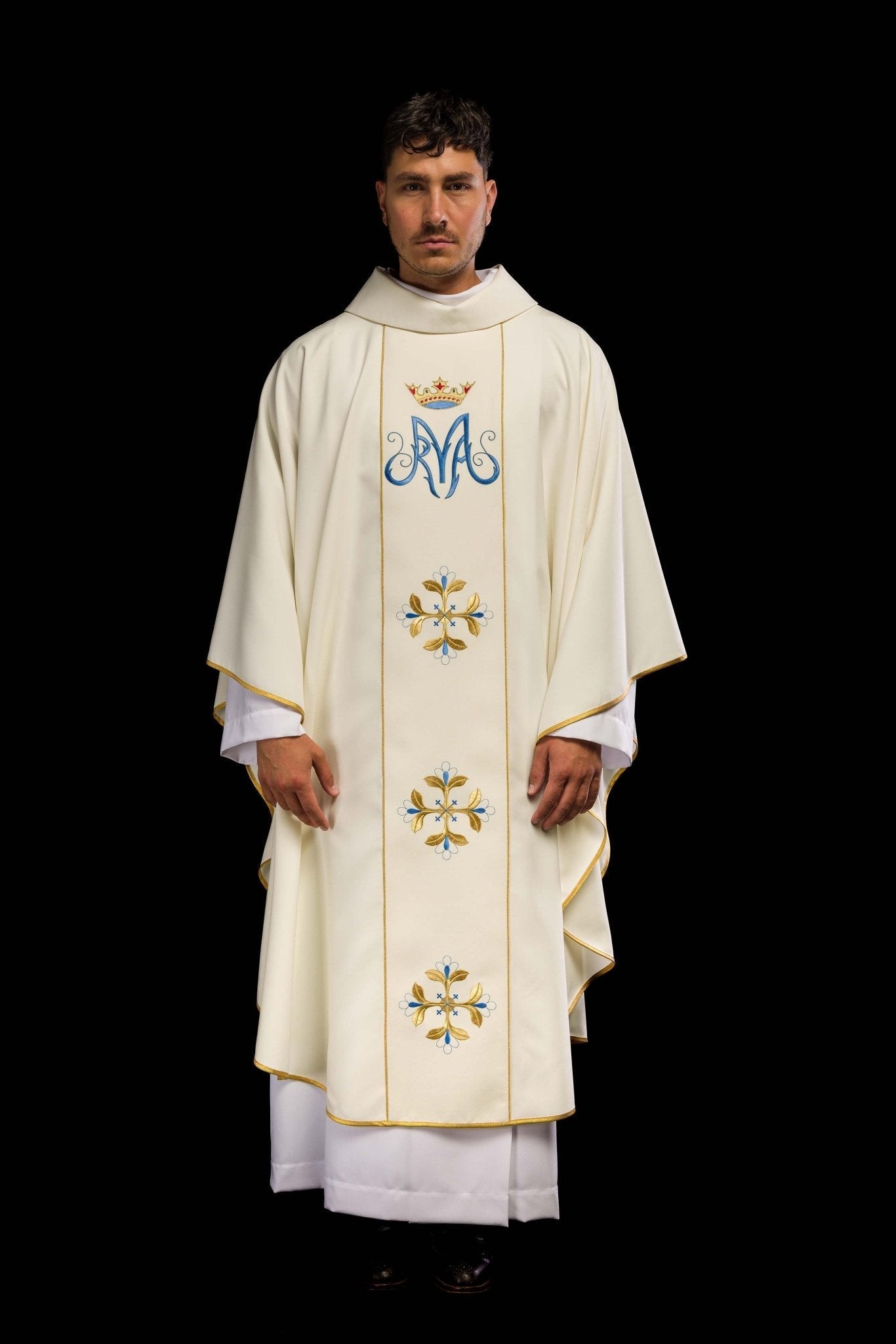 Chasuble liturgique mariale avec ceinture KOR/128/05/01 ECRU - CHASUBLES.FR