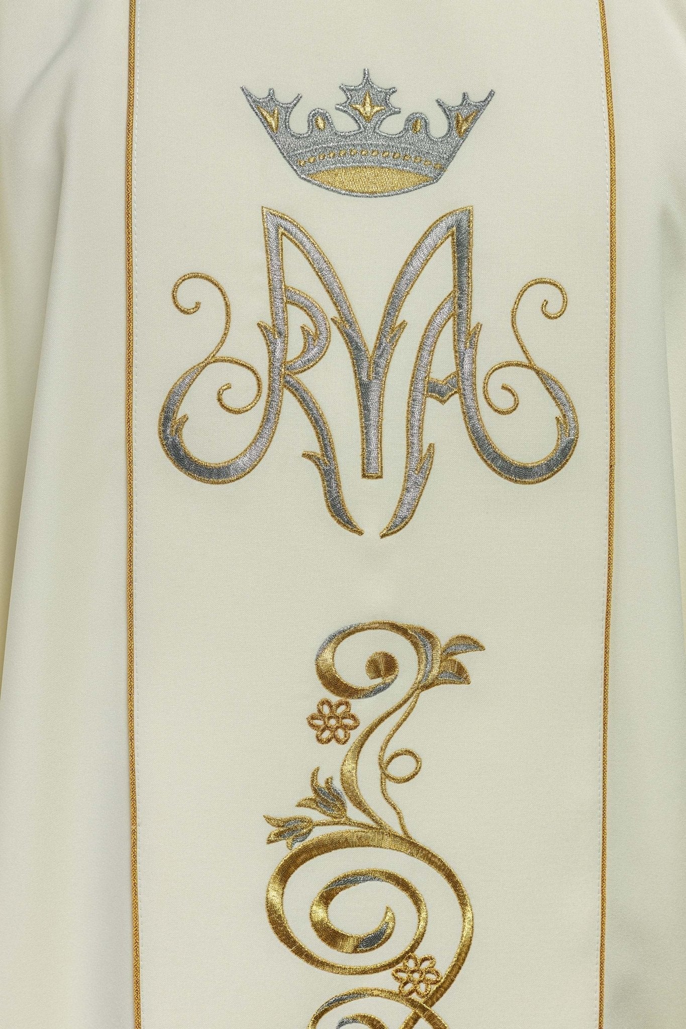 Chasuble liturgique mariale avec ceinture brodée écrue KOR/072/05/01 ECRU - CHASUBLES.FR