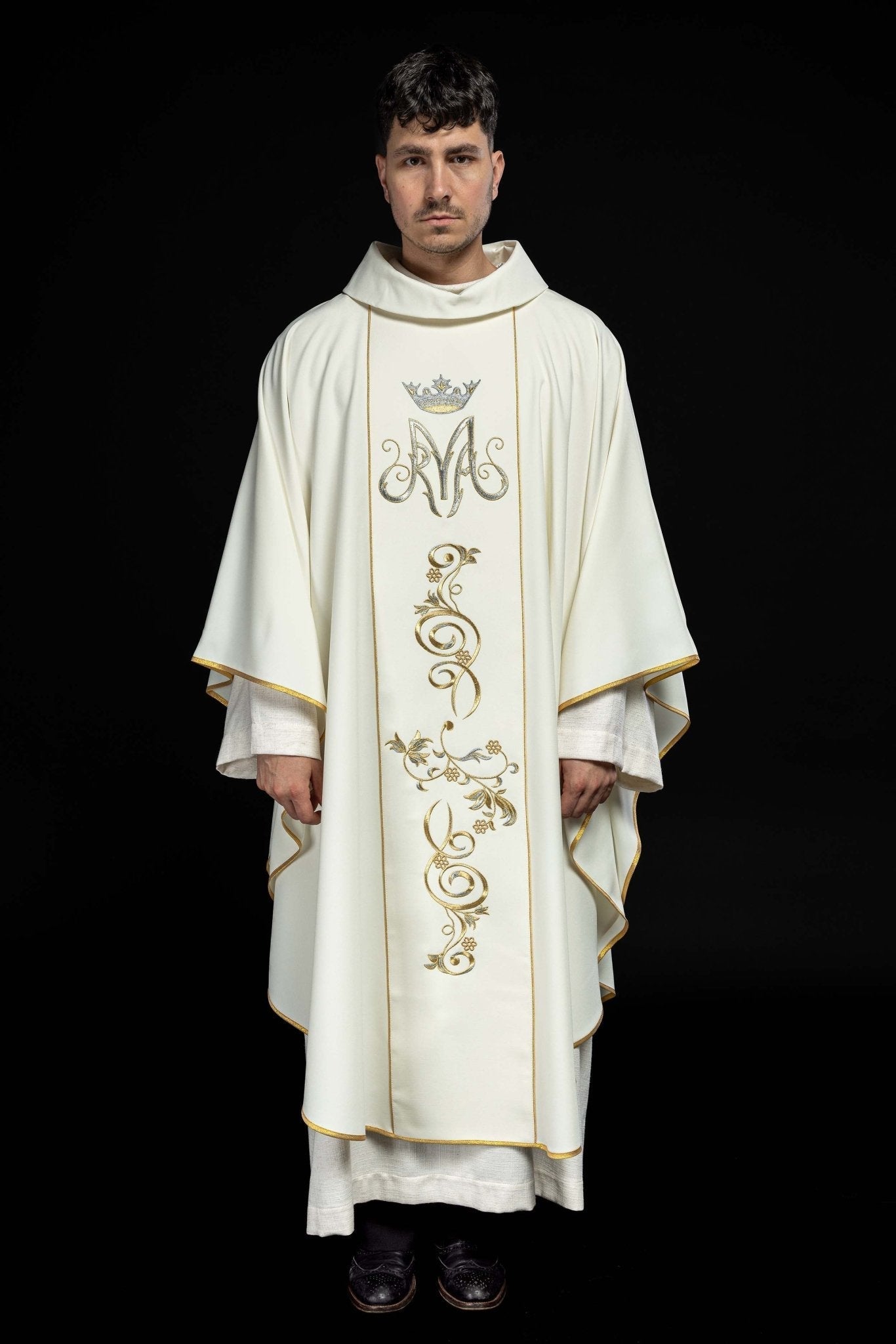 Chasuble liturgique mariale avec ceinture brodée écrue KOR/072/05/01 ECRU - CHASUBLES.FR