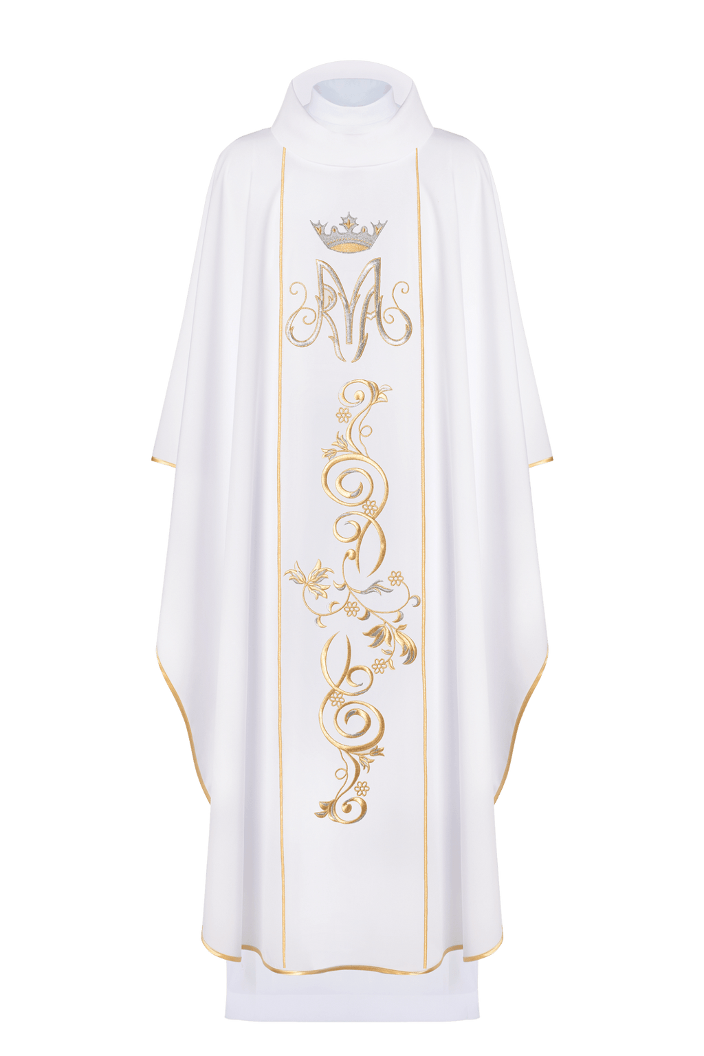 Chasuble liturgique mariale avec ceinture brodée en blanc KOR/072/04/01 BIAŁY - CHASUBLES.FR