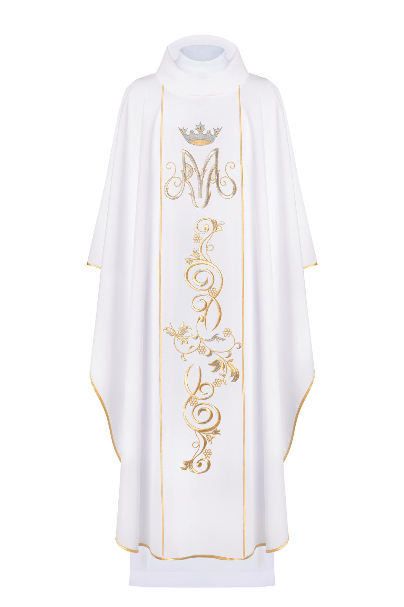 Chasuble liturgique mariale avec ceinture brodée en blanc KOR/072/04/01 BIAŁY - CHASUBLES.FR