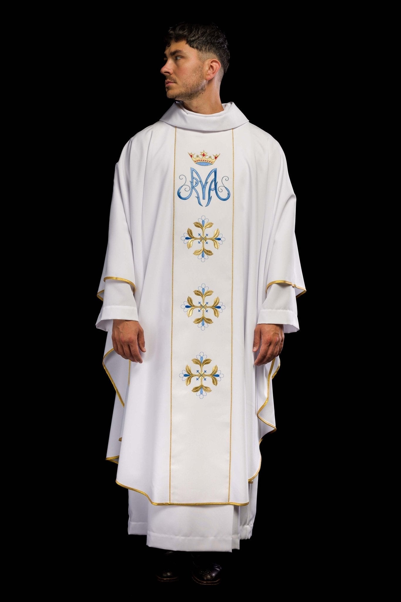 Chasuble liturgique mariale blanche avec ceinture KOR/128/04/01 BIAŁY - CHASUBLES.FR