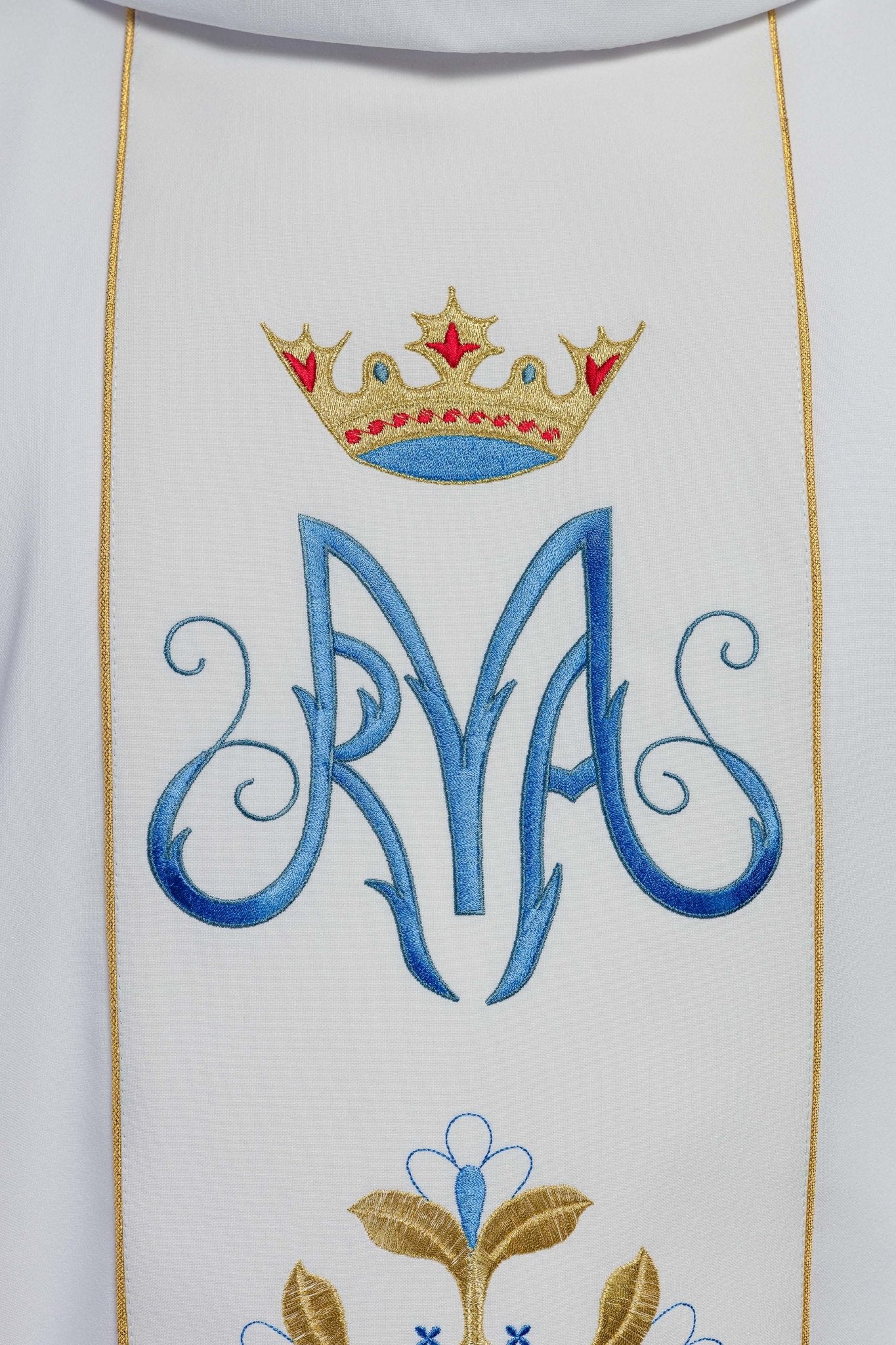 Chasuble liturgique mariale blanche avec ceinture KOR/128/04/01 BIAŁY - CHASUBLES.FR