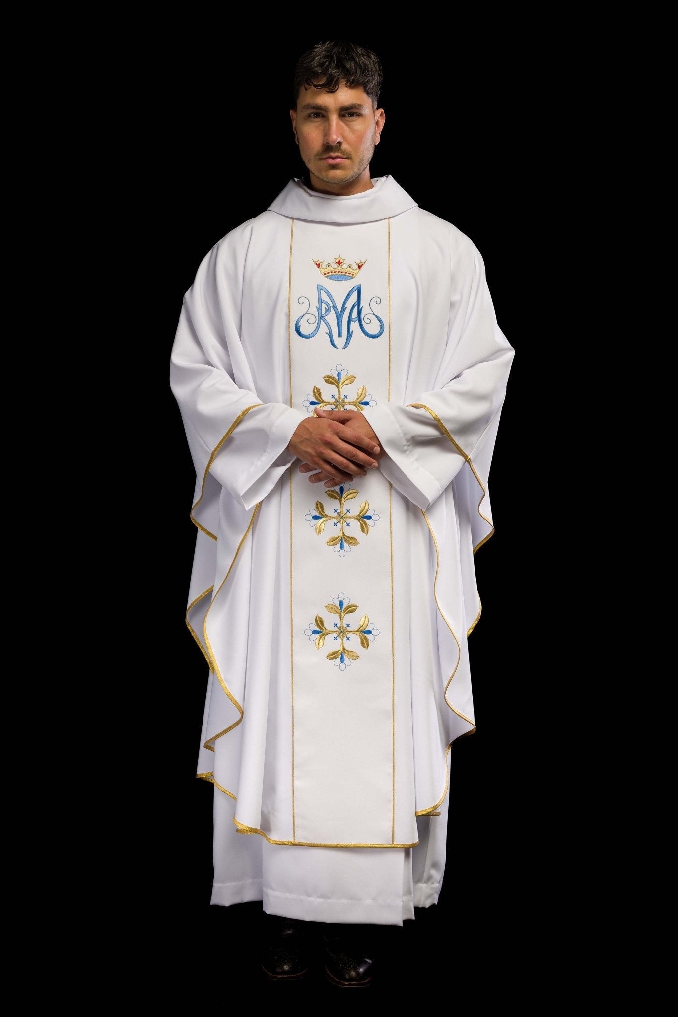 Chasuble liturgique mariale blanche avec ceinture KOR/128/04/01 BIAŁY - CHASUBLES.FR