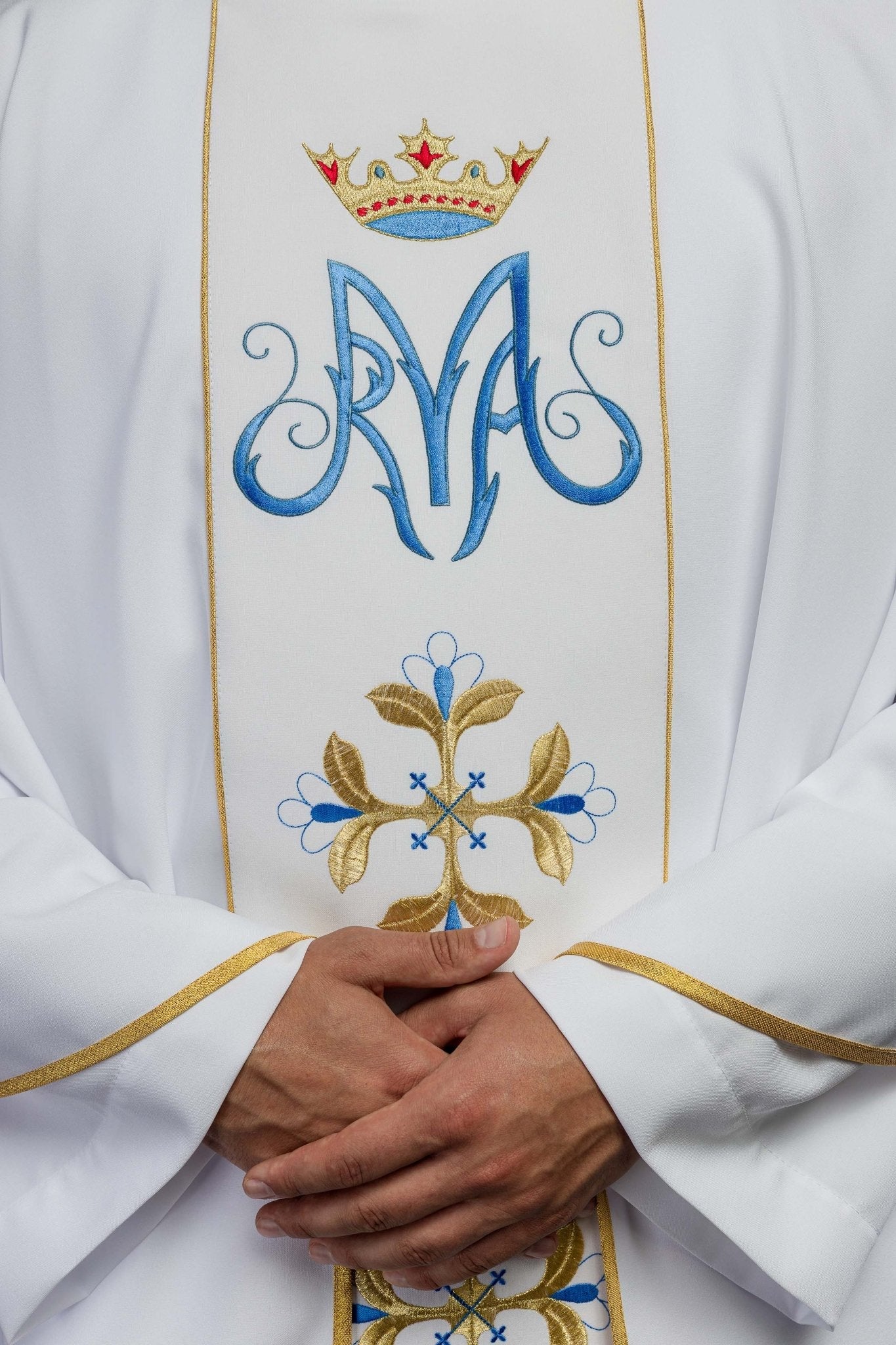 Chasuble liturgique mariale blanche avec ceinture KOR/128/04/01 BIAŁY - CHASUBLES.FR